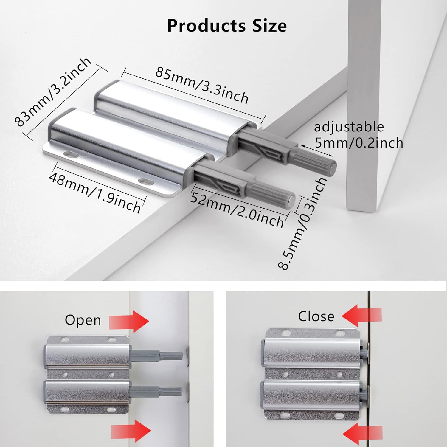 Double Push to Open Door Latch, 5 Pack Magnetic Push Latches, Adhesive Heavy Duty Touch Latch Hardware for Push to Open, Magnetic Catch for Cabinet Drawer Wardrobe Kitchen Door