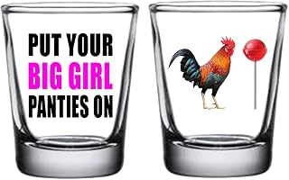Rogue River Tactical Sarcastic Funny Combo Rooster Sucker and Big Girl Panties Shot Glass Bundle, Gift Set Idea for Friend, Coworker or Boss, 1.5 Ounce