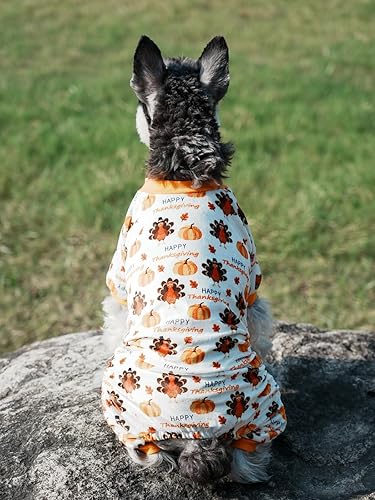Miniatura 6 de Pijama de Acción de Gracias con diseño de pavo y calabaza para perros, ropa de otoño para perros, pijama de una sola pieza para mascotas, longitud