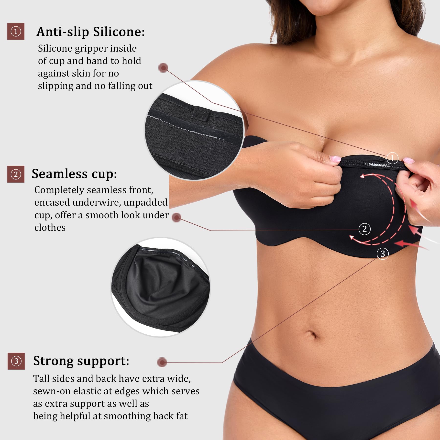 DotVol Reggiseno Senza Spalline Donna Taglia Forte Ferretto e Non Imbottito Bra a più Vie