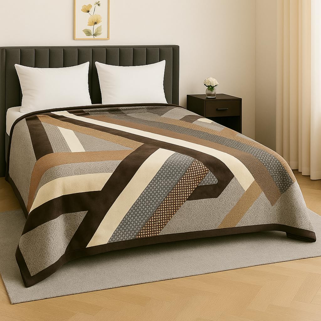 Cadbury Korean Super Soft Winter Blanket Imported - 2 Ply Reversible Super Soft Warm Plush Royal King Size Double Bed Blanket 3.5 Kg (Urban Timber Weave)-image-19