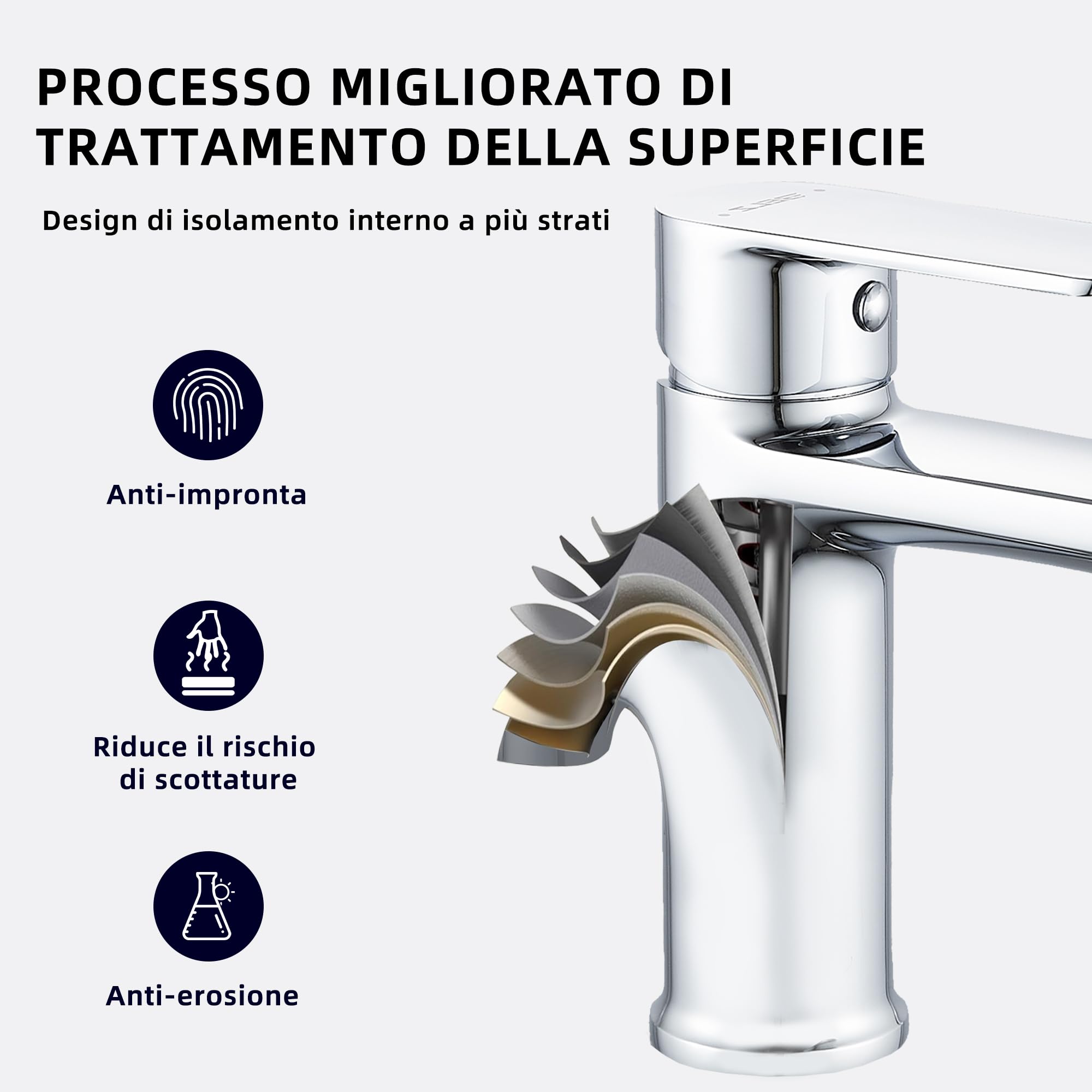 BELZ Rubinetto da bagno, miscelatore monocomando per bagno, miscelatore bagno, altezza 96 mm, risparmio energetico, cromato