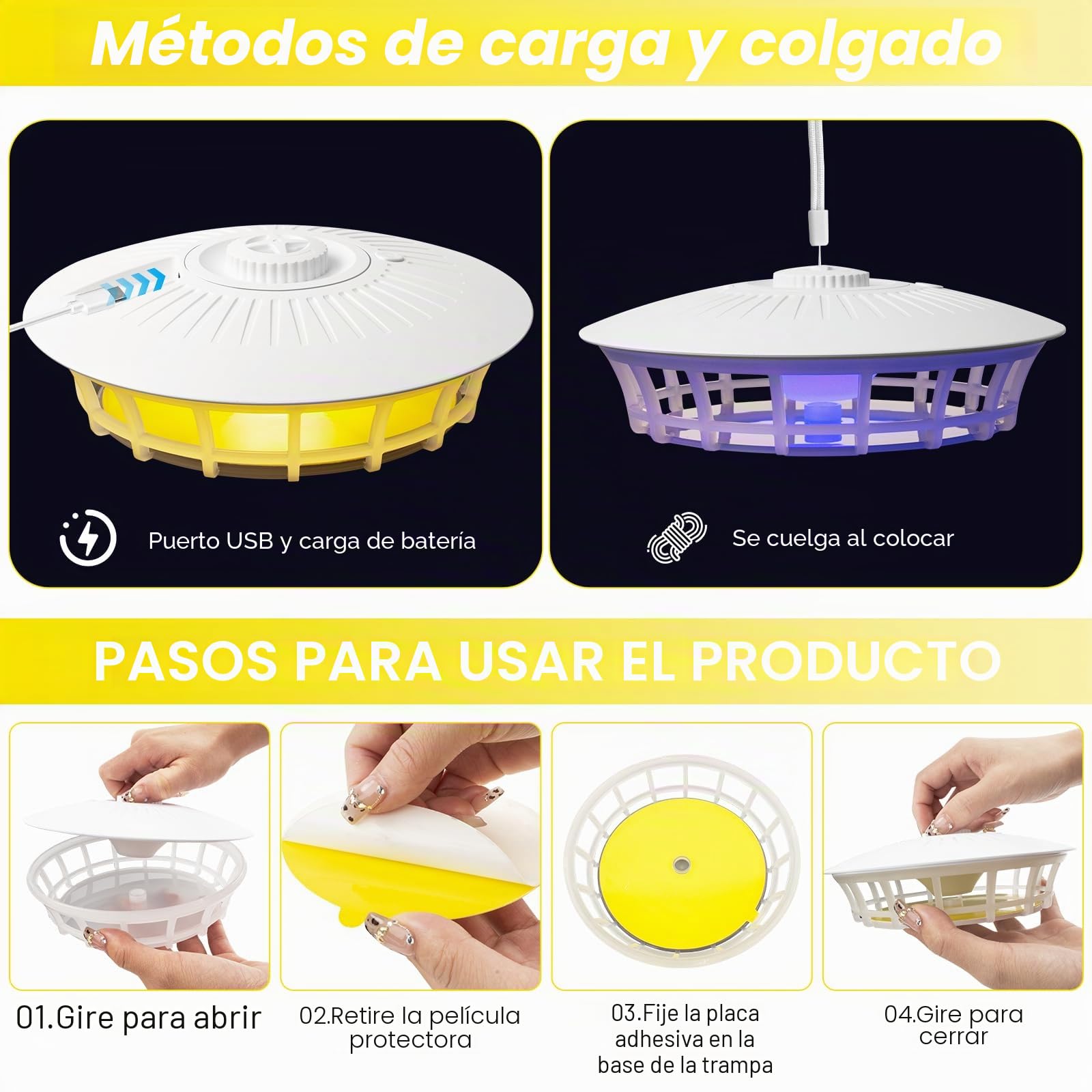 Pulgas Eliminar Casa, 2PCS Lámpara Antipulgas con 14Almohadillas Adhesivas, 4 Modos de luz Trampa Mata Pulgas Hogar, Trampa para Pulgas para La Sala de Estar, Cocina, Dormitorio