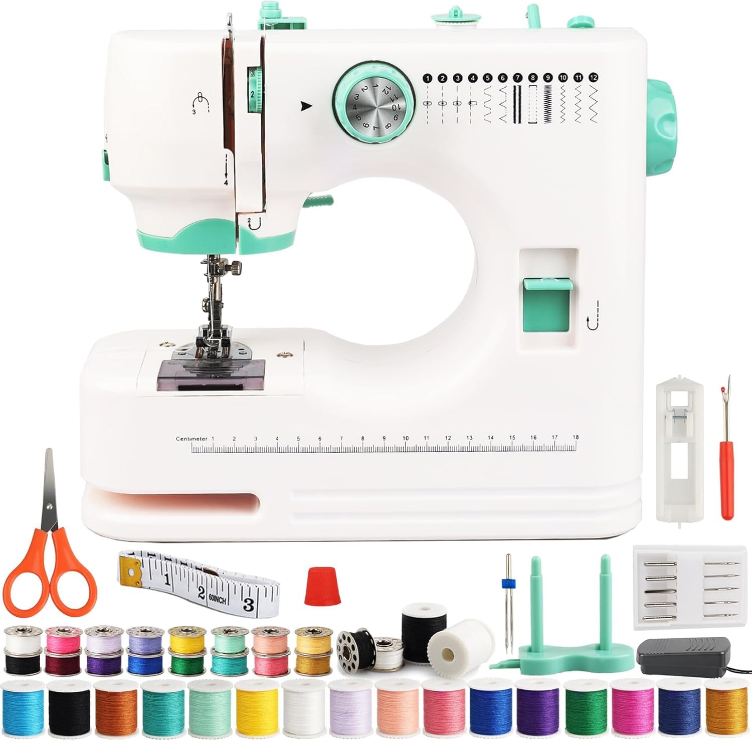 FONCOOD Sewing Machine with 12 Built-in Stitches, Dual Speed, Foot Pedal Control, Compact & Lightweight Sewing Machine Kit for Beginner,Ideal for Garments, Home Textiles & DIY Crafts