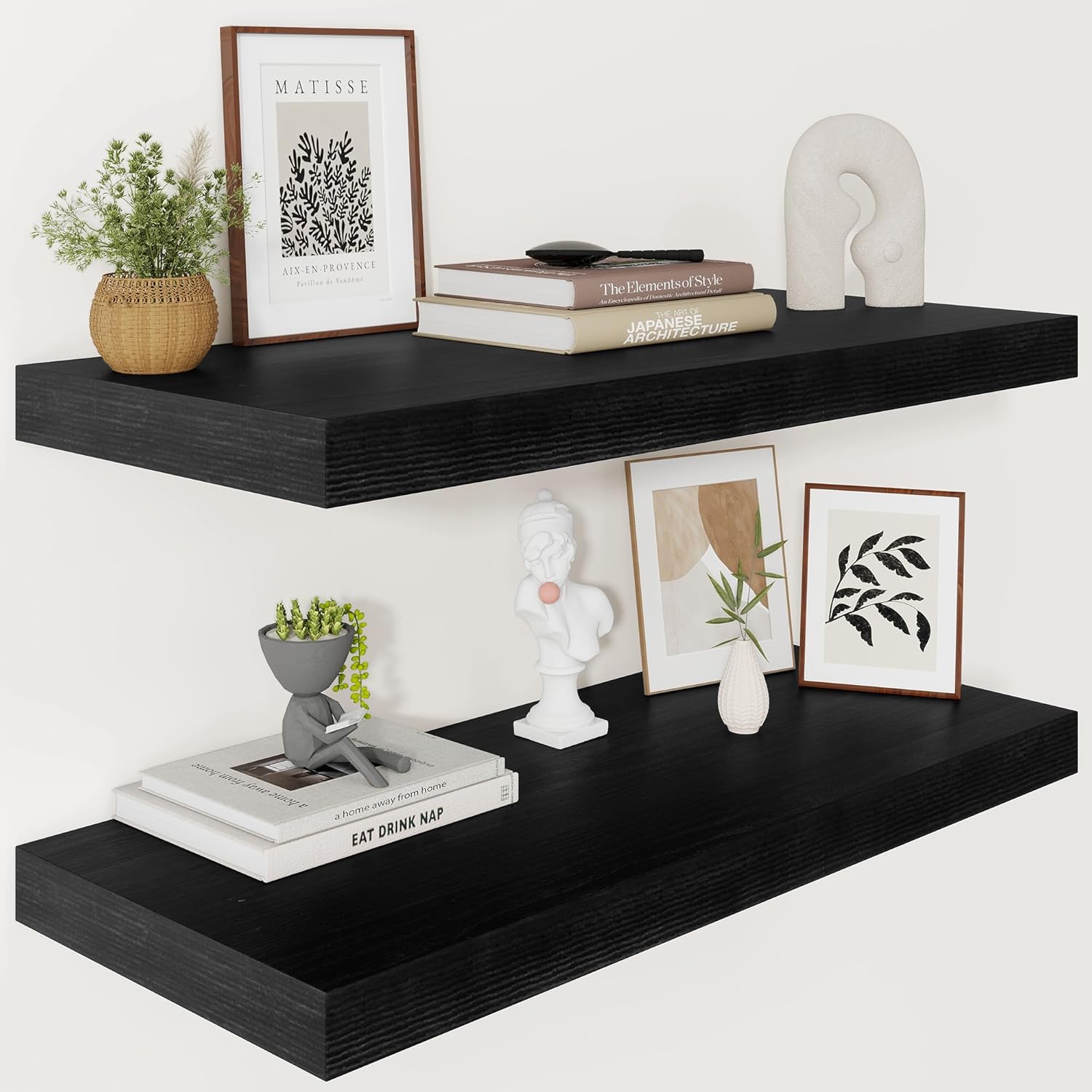 Vivelove 2" Thick Floating Shelves for Wall 30 Inches Long, 12" Deep Wall Shelves, for Bedroom, Bathroom, Living Room, Kitchen, Office, Modern Home Decor, 30" X 12" X 2", Set of 2, Black