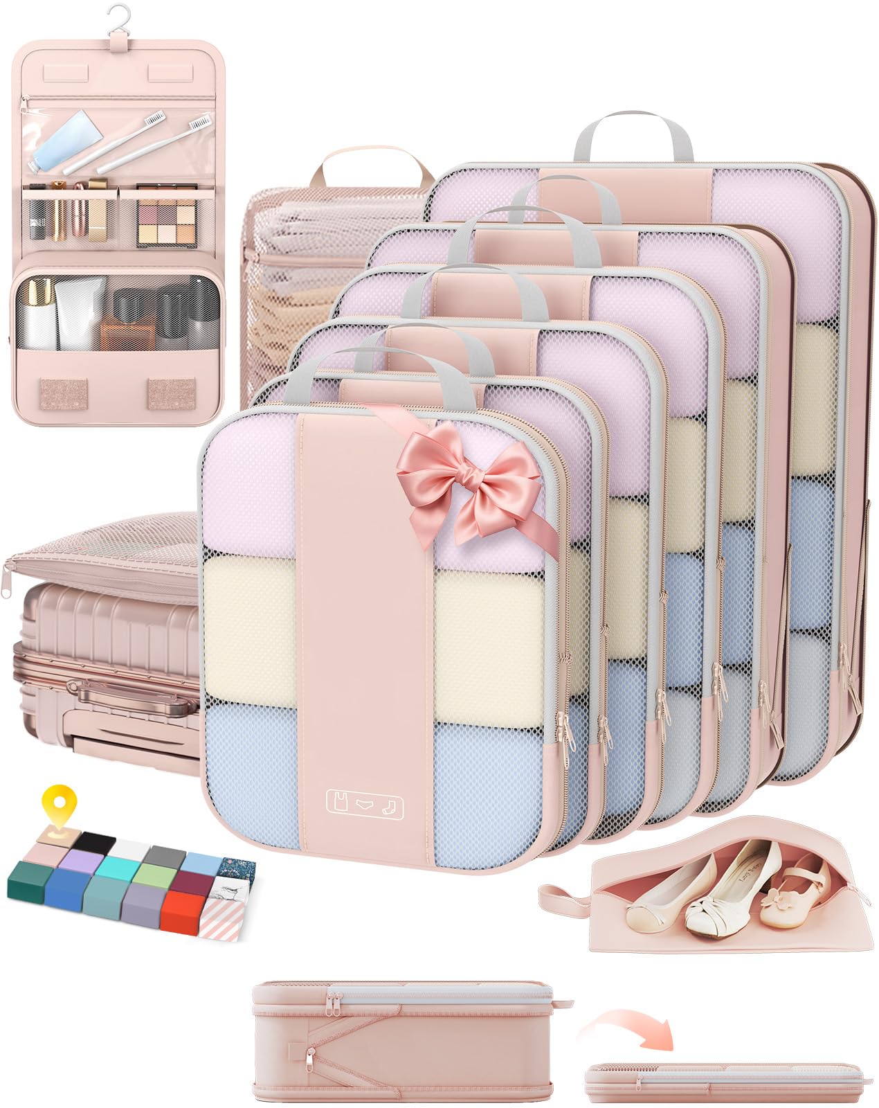 Photo 1 of 10 Set Compression Packing Cubes for Travel Gifts Women Mom,OlarHike Luggage Clothes Organizer for Travelers,Airplane/Cruise/Car/Train Travel Essentials,Compressible Expandable Saver Space Bags(Beige)