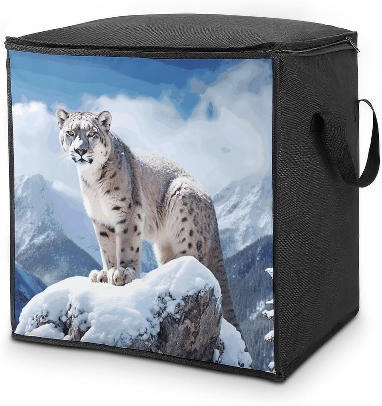Clothes Storage Bag Personalized Durable Foldable Large Toy Storage Bags with Zipper Moving Bags Luggage Organizer Snow Leopard Mountain Printed Bags
