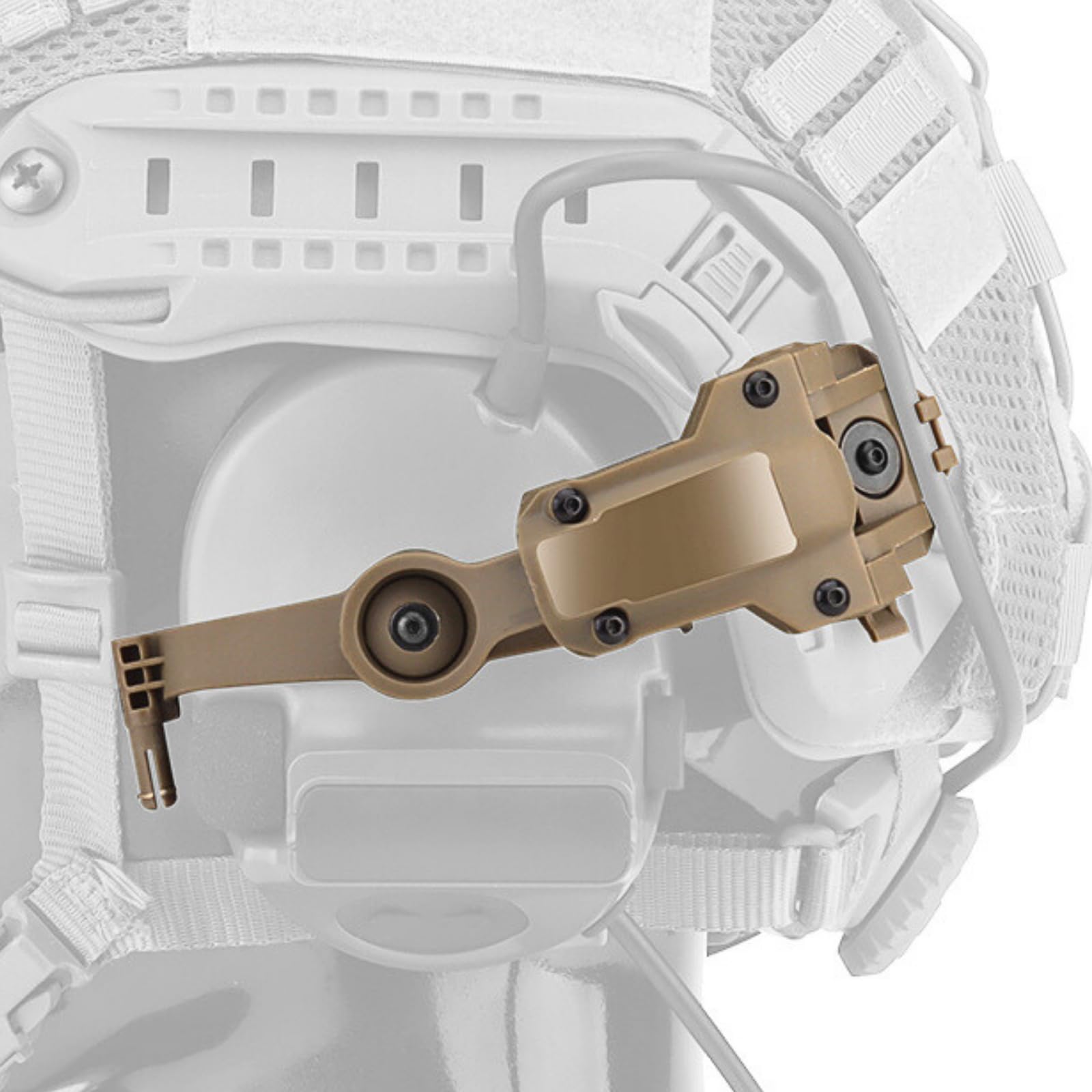 Free-Angle Tactical Headset Rail Mount Compatible with Peltor Comtac Headset Adapter On Team Wendy EXFIL/Flux M-Lok/Ops-Core Fast Arc Rail Adapter, Airsoft Helmet Accessory for Comtac Ⅲ,Ⅱ,Ⅳ,Ⅴ,Ⅵ(Tan)