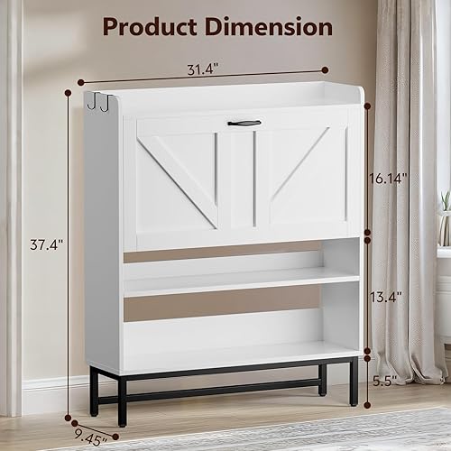 Miniatura 7 de Armario de zapatos, organizador de zapatos con cajón abatible y 2 estantes de almacenamiento abiertos, armario estrecho independiente para zapatos,