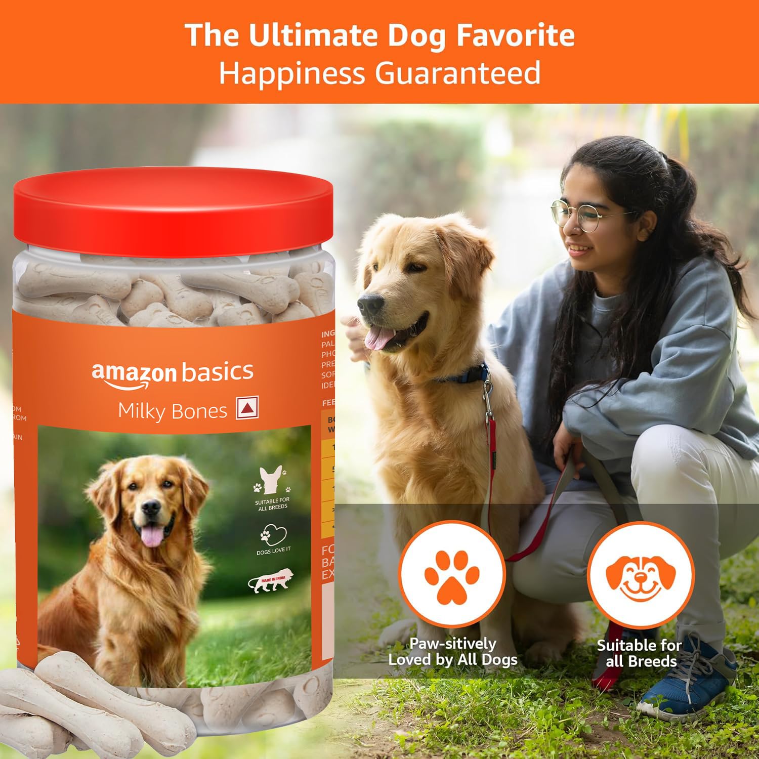 Amazon Basics Dog Calcium Bones | for All Breeds | Milky Bones | 800 g | All Life Stages 1