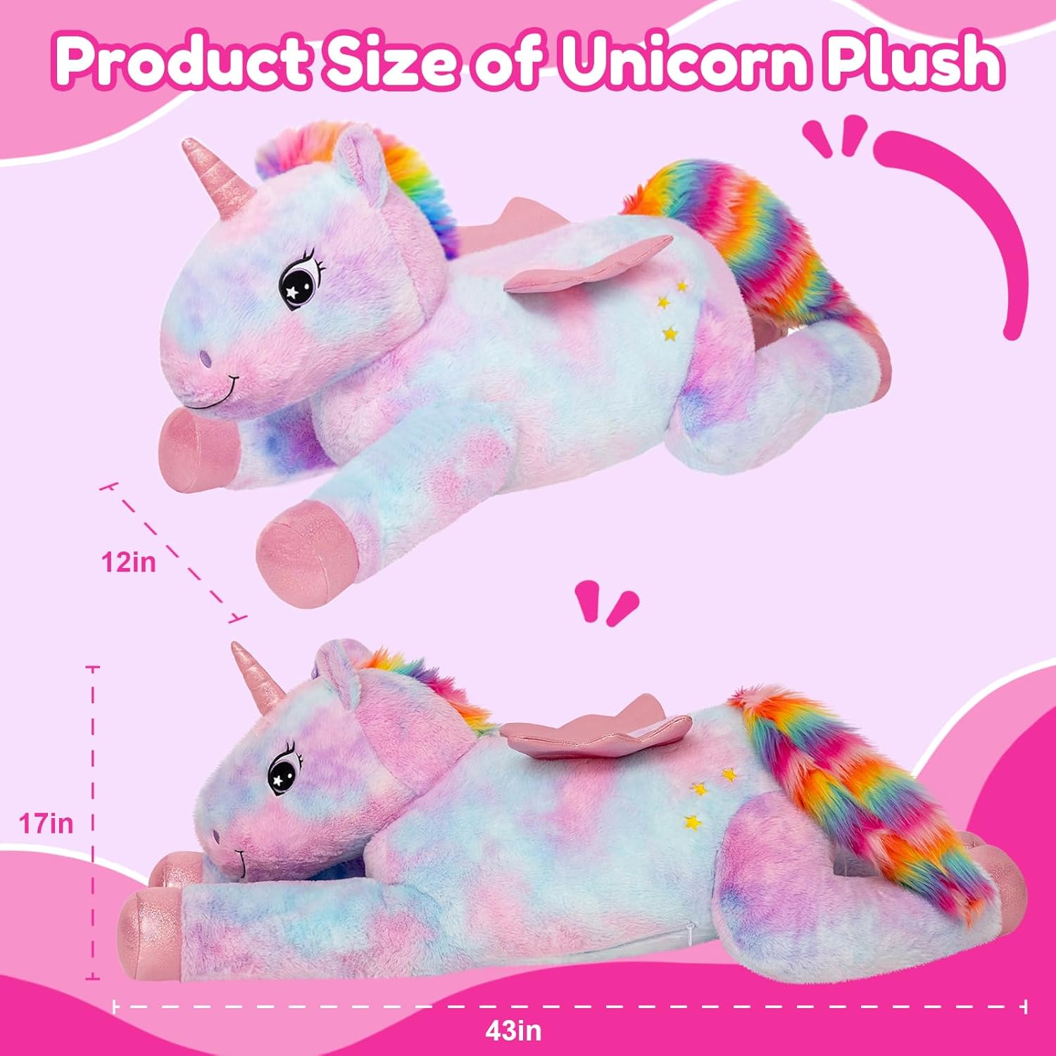 SQEQE Giant Unicorn Stuffed Animal 43 in, Big Stuffed Unicorn for Kids Adults, Cute Huge Plushies for Birthday Christmas Valentine's Gift