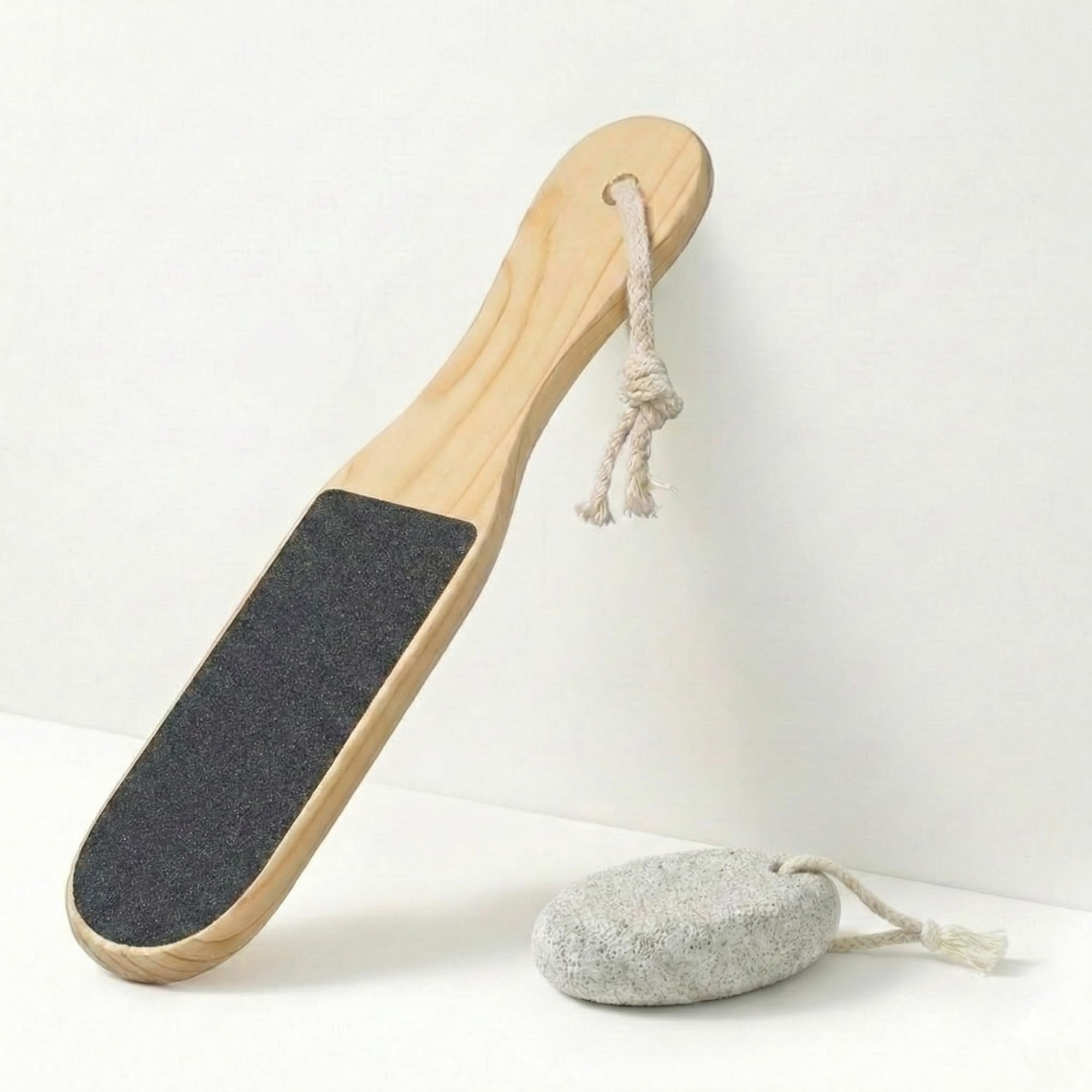 2-Piece Foot File and Pumice Stone Set, Wooden Callus Remover for Feet, Pedicure Tools for Removing Dead Skin & Hard Heels