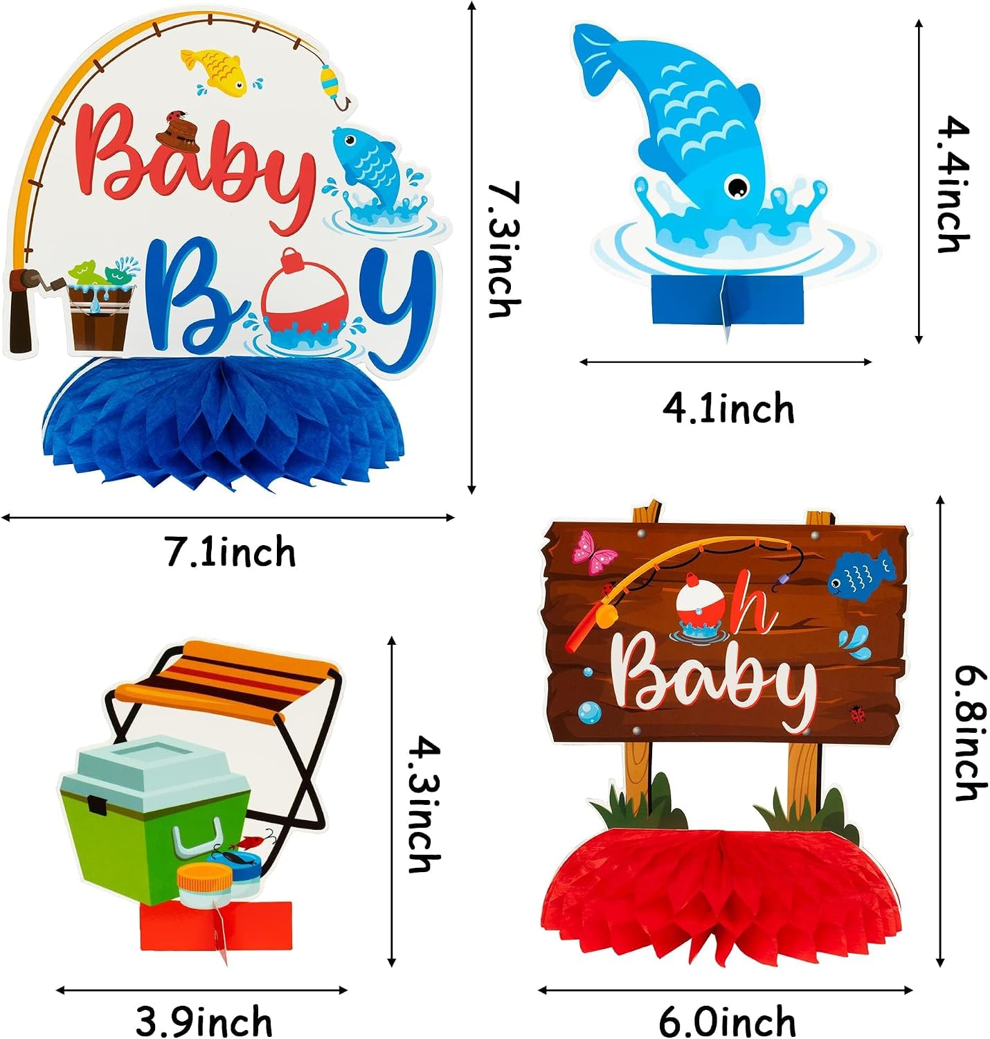 ANGOLIO 12Pcs Gone Fishing Baby Shower Party Centerpieces Gender Reveal Table Topper Honeycomb Party Decorations Summer 3D Fishing Table Decor for Summer Baby Boy Birthday Party Supplies Photo Props