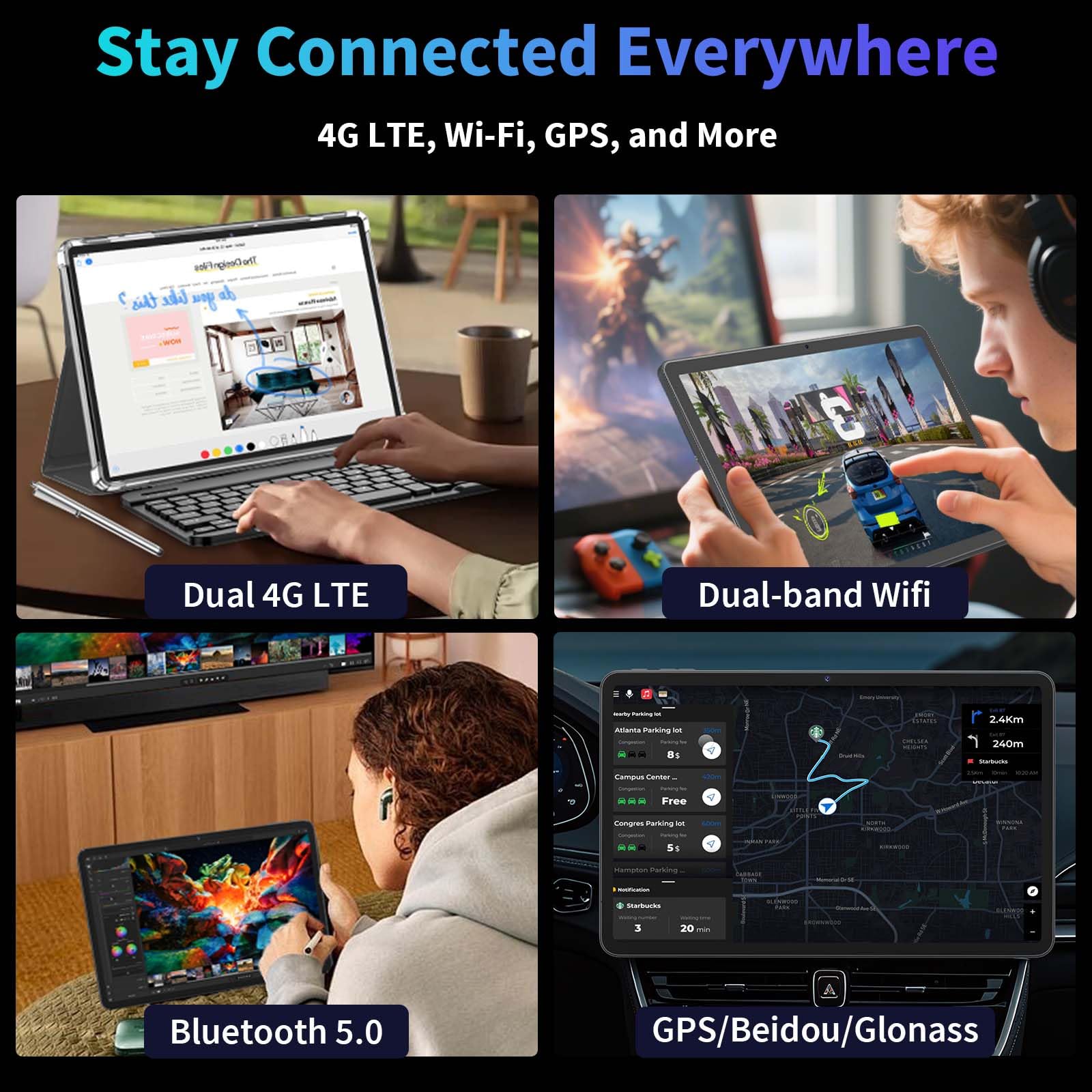 Tablet Android 16 da 12 pollici 2026 con tastiera, 24 GB+256 GB+2 TB espandibile, tablet PC 2K con Gemini AI, Octa-Core, 8000 mAh, 120 Hz 2000 x 1200, GPS, GMS, tablet grandi 2 in 1 con custodia