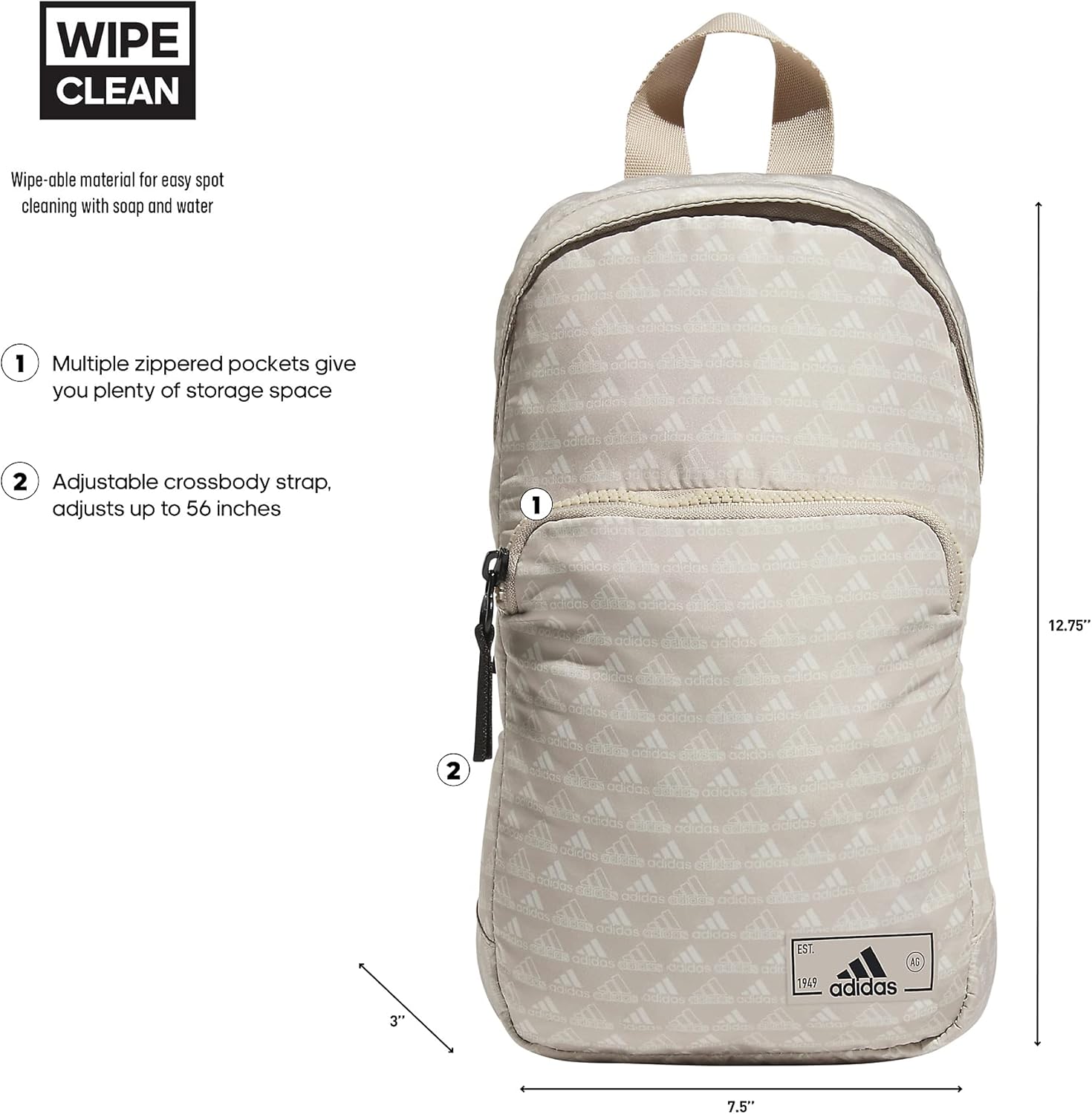 adidas Essentials Sling Small Crossbody Bag for Women and Men (5L), Bos Mini Monogram Wonder Beige/Black/2.0, One Size - Image 2