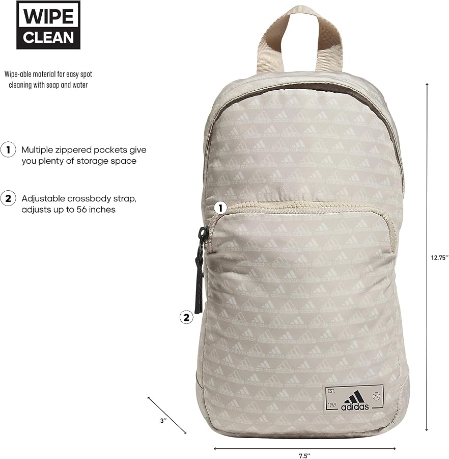 adidas Essentials Sling Small Crossbody Bag for Women and Men (5L), Bos Mini Monogram Wonder Beige/Black/2.0, One Size : Clothing, Shoes & Jewelry