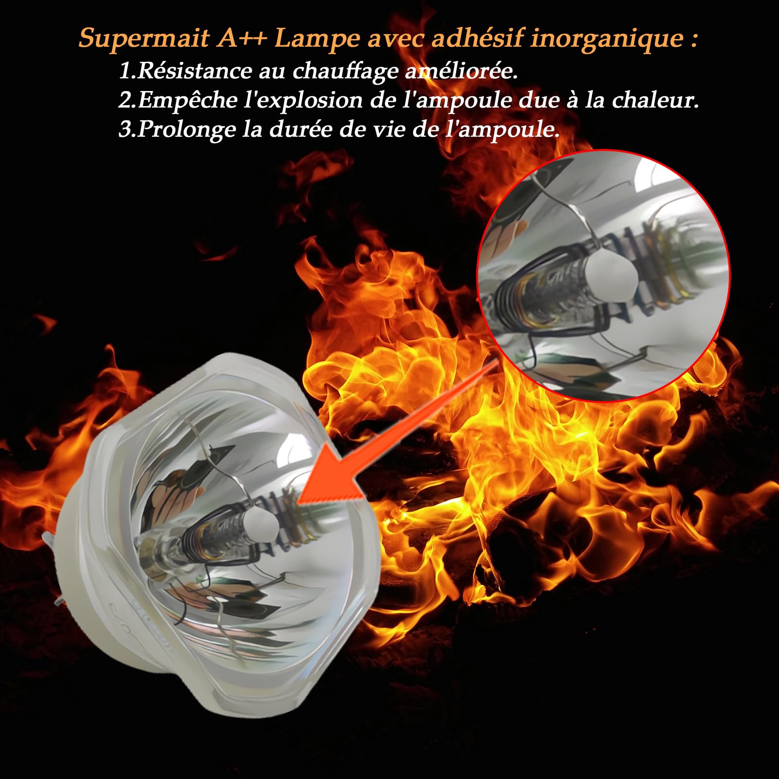 A++ Qualité pour Lampe EPSON ELPLP68/V13H010L68 EH-TW5900,EH-TW5910,EH-TW6000,EH-TW6000W,EH-TW6100,EH-TW6100W,H421A,PowerLite HC 3010,PowerLite HC 3010e,PowerLite HC 3020,PowerLite HC 3020e