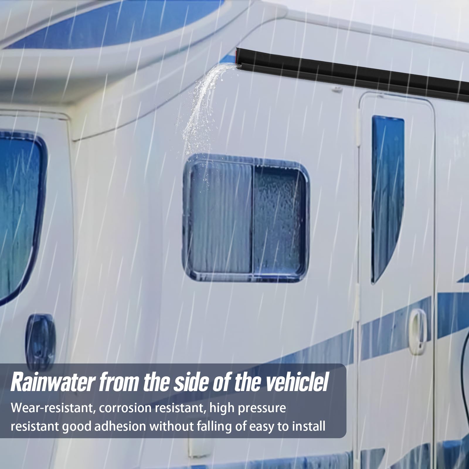 Canaleta de lluvia en forma de J, TPE autoadhesiva para autocaravana, tira de desvío de lluvia para techo, perfil de protección de borde largo para vehículo, camión, autocaravana, barco, coche