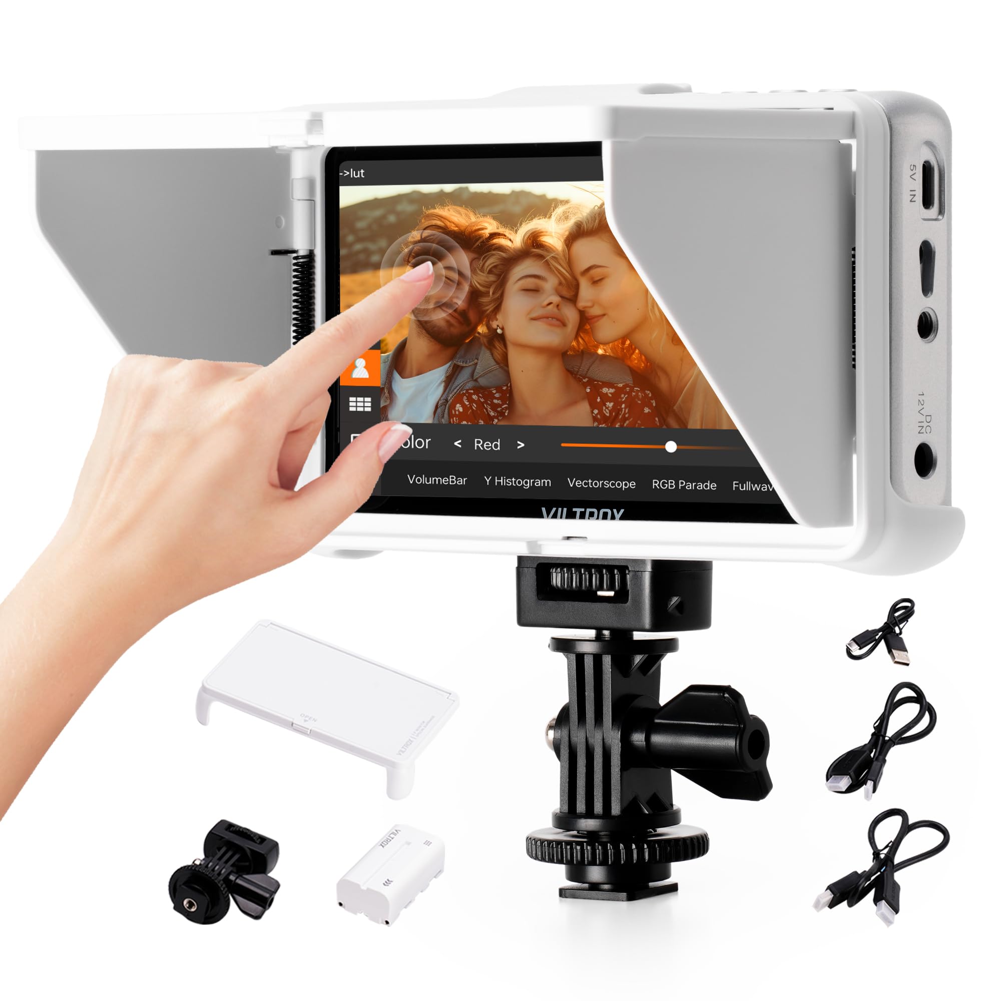 VILTROX DC-V1 5.5" Touchscreen Camera Field Monitor DSLR Monitor with 3D LUT Waveform 400Nits 160° Wide View Angle 1920X1080 IPS 4K HDMI Loop in/Out Video Peaking Focus Assist, Battery/Sunshade Hood