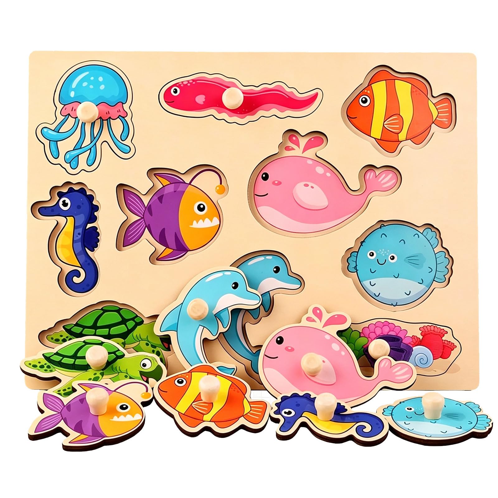 ttnmrc Montessori Wooden Knob Peg Puzzle
