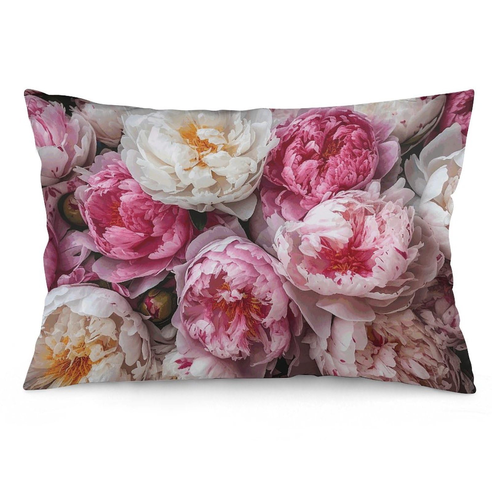 2 Pack Pillow Cases for Hair and Skin, Soft Breathable Pillow Case Covers with Hidden Zipper, Peach and White Peonies Pillowcase 16 "x24 Pillow Covers for Sleeping Gift
