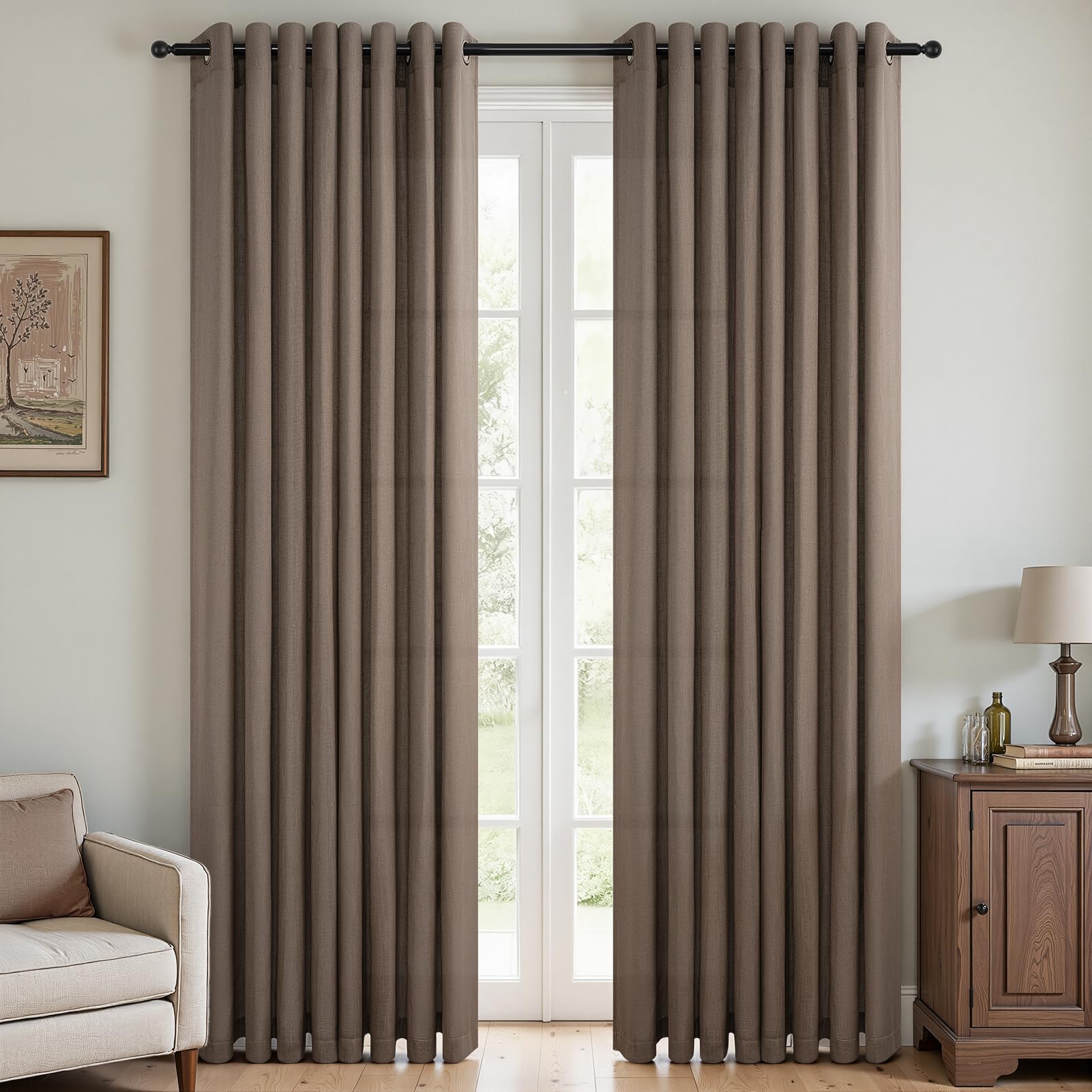 Topfinel Leinen Gardinen mit Ösen Voile Vorhang Halbtransparent Vorhänge Schlafzimmer Gardinen Wohnzimmer Modern Vorhänge Scheibengardinen 2 Stücke Ösenschal Boho