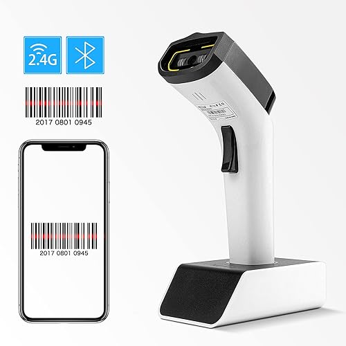 Miniatura 5 de NETUM Escáner de código de barras inalámbrico Bluetooth 1D de moda, lector de código de barras CCD manos libres con soporte y memoria incorporada