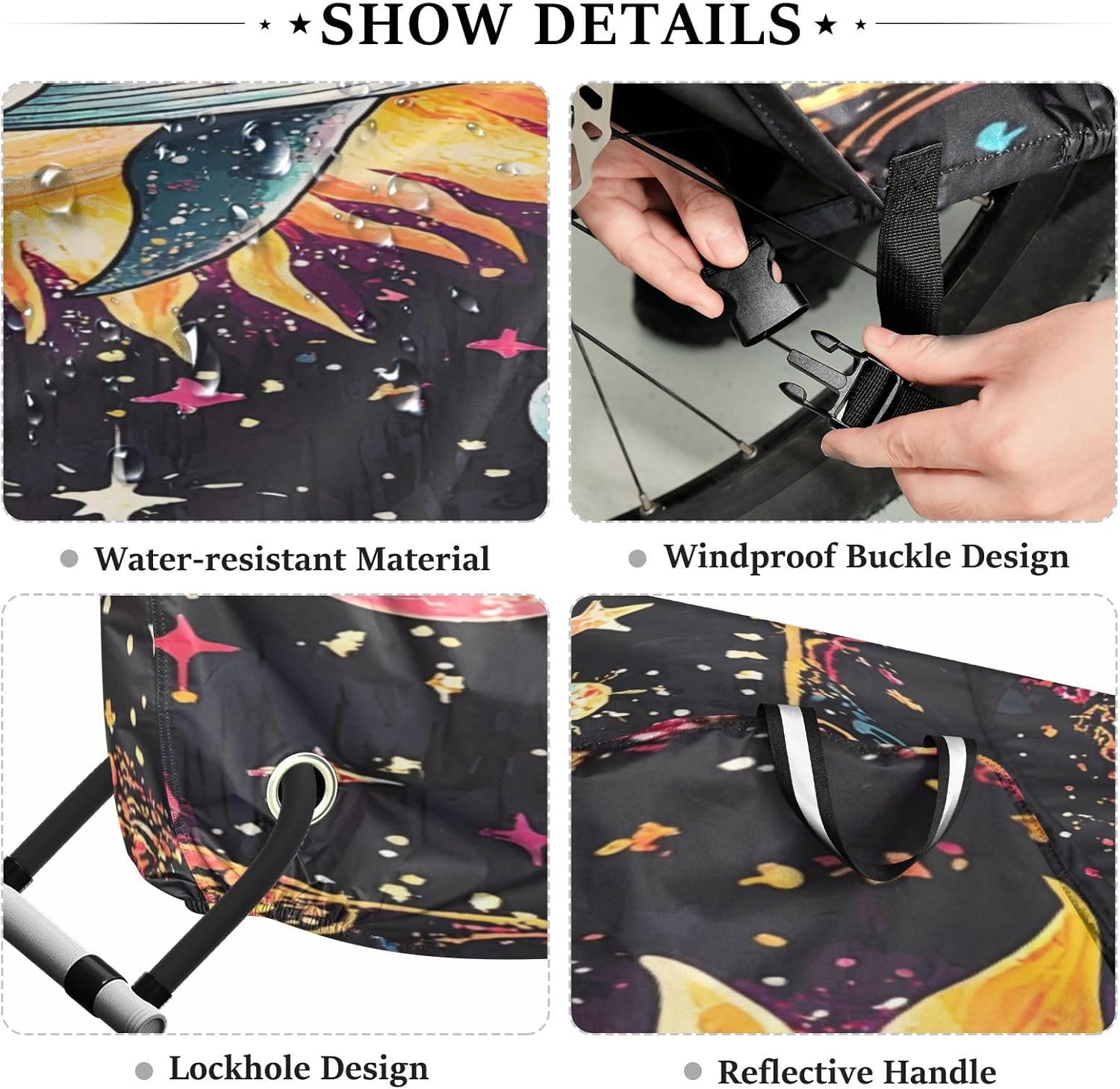 ALAZA Whale Sun Star Bike Cover Waterproof Outdoor Ebike Bicycle Covers Tarp Protection for 1/2 Bikes, Sun UV Dust Wind Proof