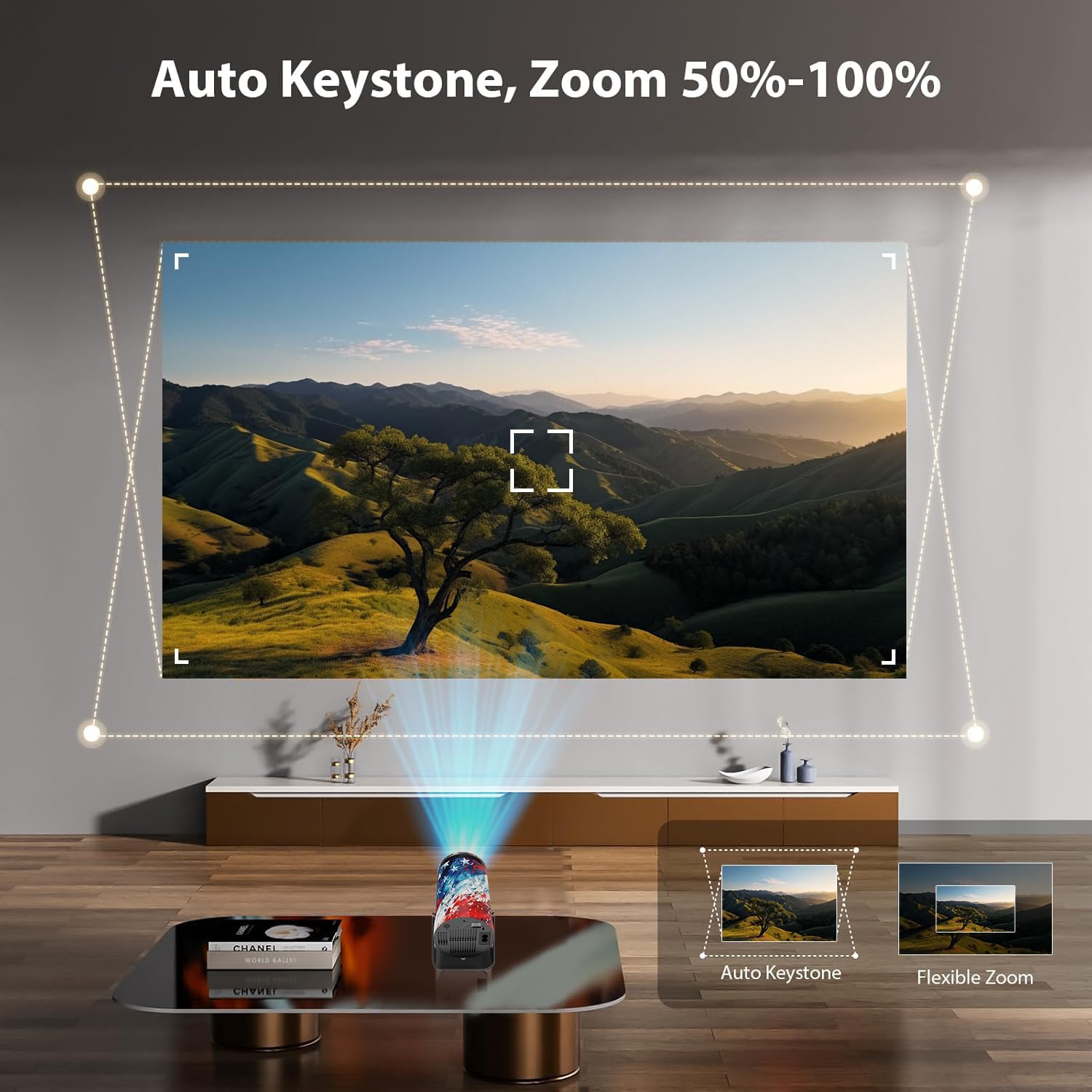 Mini Portable Projector with WiFi 6 and Bluetooth 5.0 Smart Projector 1080P Support Movie Projector 4K Decode Built-in Android 11.0 for Home Theater Compatible for Smartphone/Laptop (HY300-PRO-FLAG)