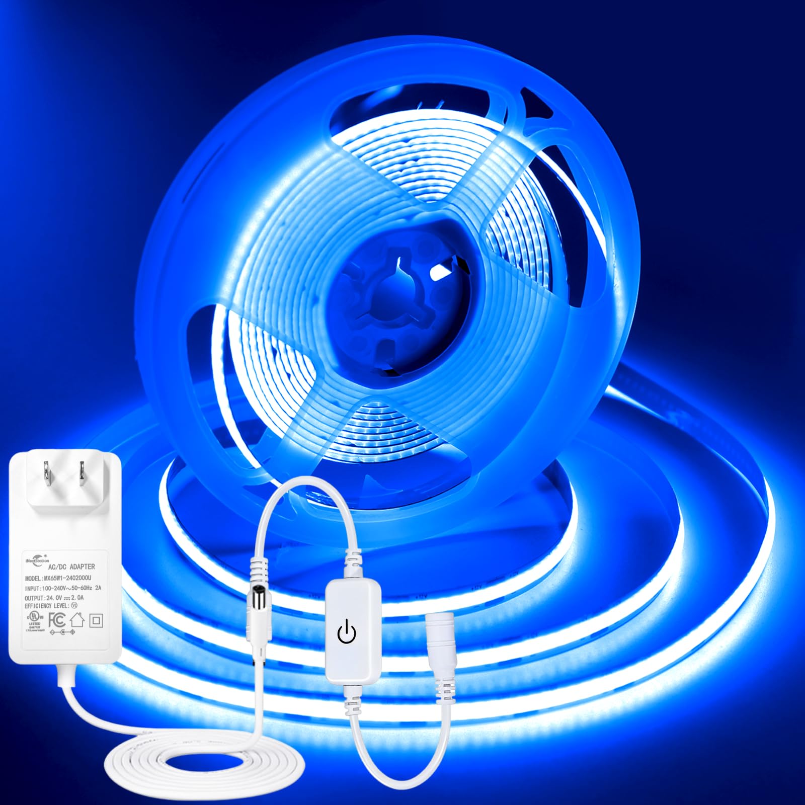32.8FT Blue COB LED Strip Lights Dimmable LED Lights (with Plug)