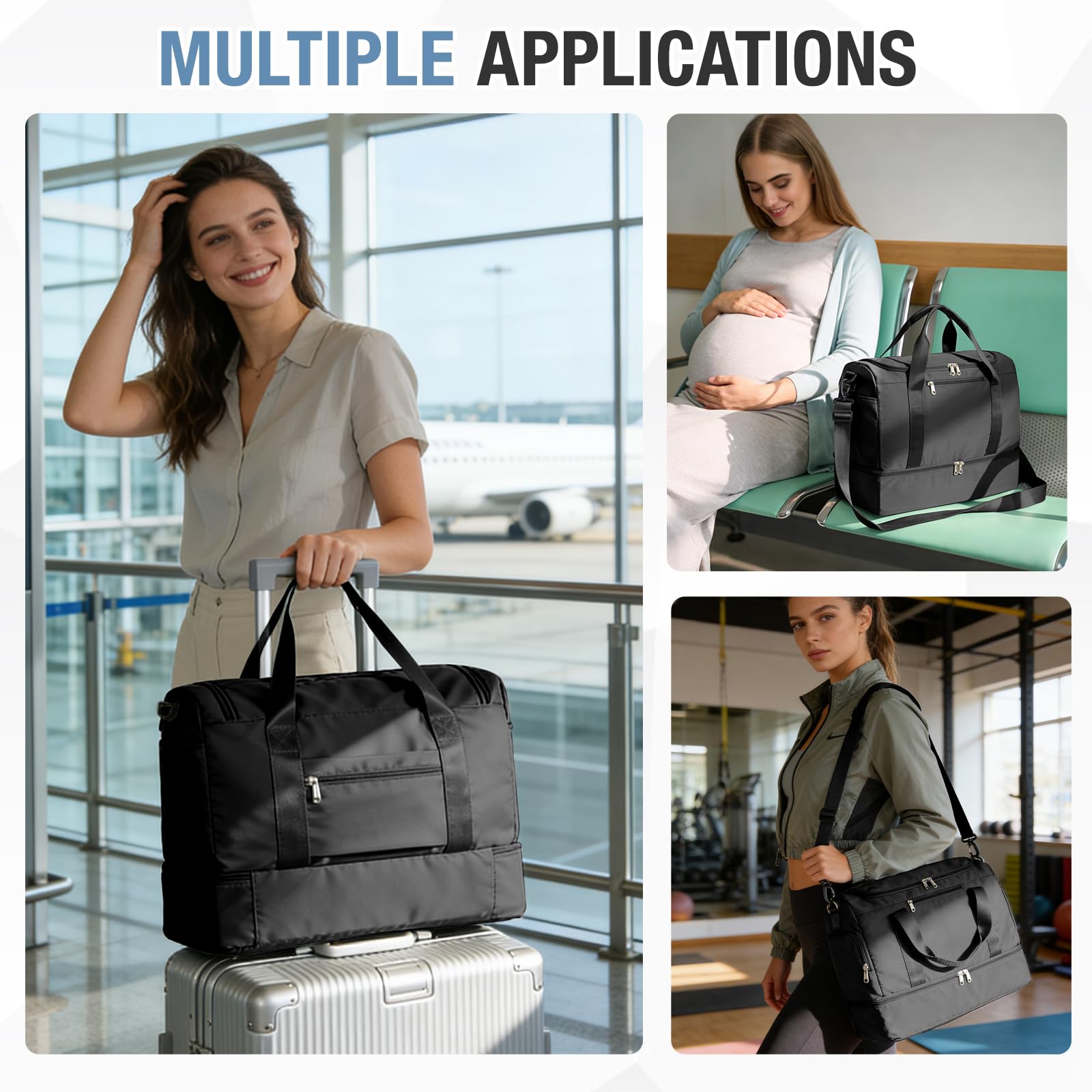 Sac de Voyage 45x36x20 pour Easyjet,Bagage à Main Léger, Sac fourre-Tout de Sport Imperméable pour Week-End avec Compartiment à Chaussures pour Travel Gym Danse,A02 - Noir