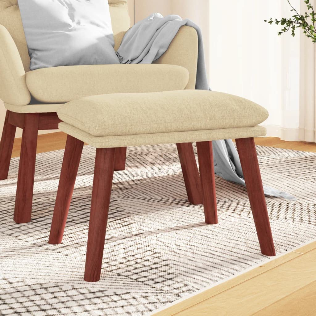 Repose-Pied crème en Tissu 45x29,5x35 cm avec Pieds en Bois d'hévéa Tabouret Ottoman