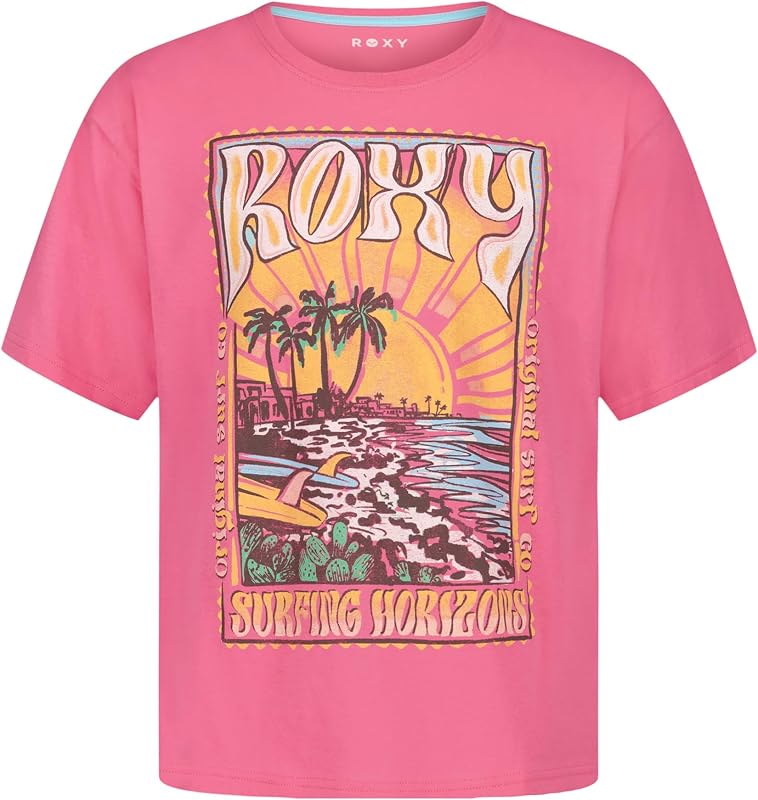 Girls' Short Sleeve Oversized Fit Logo Tee, Crew Neck Graphic T-Shirt, Soft & Comfortable