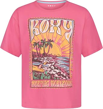 Roxy Girls Short Sleeve Oversized Fit Logo Tee, Crew Neck Graphic T-Shirt, Soft & Comfortable