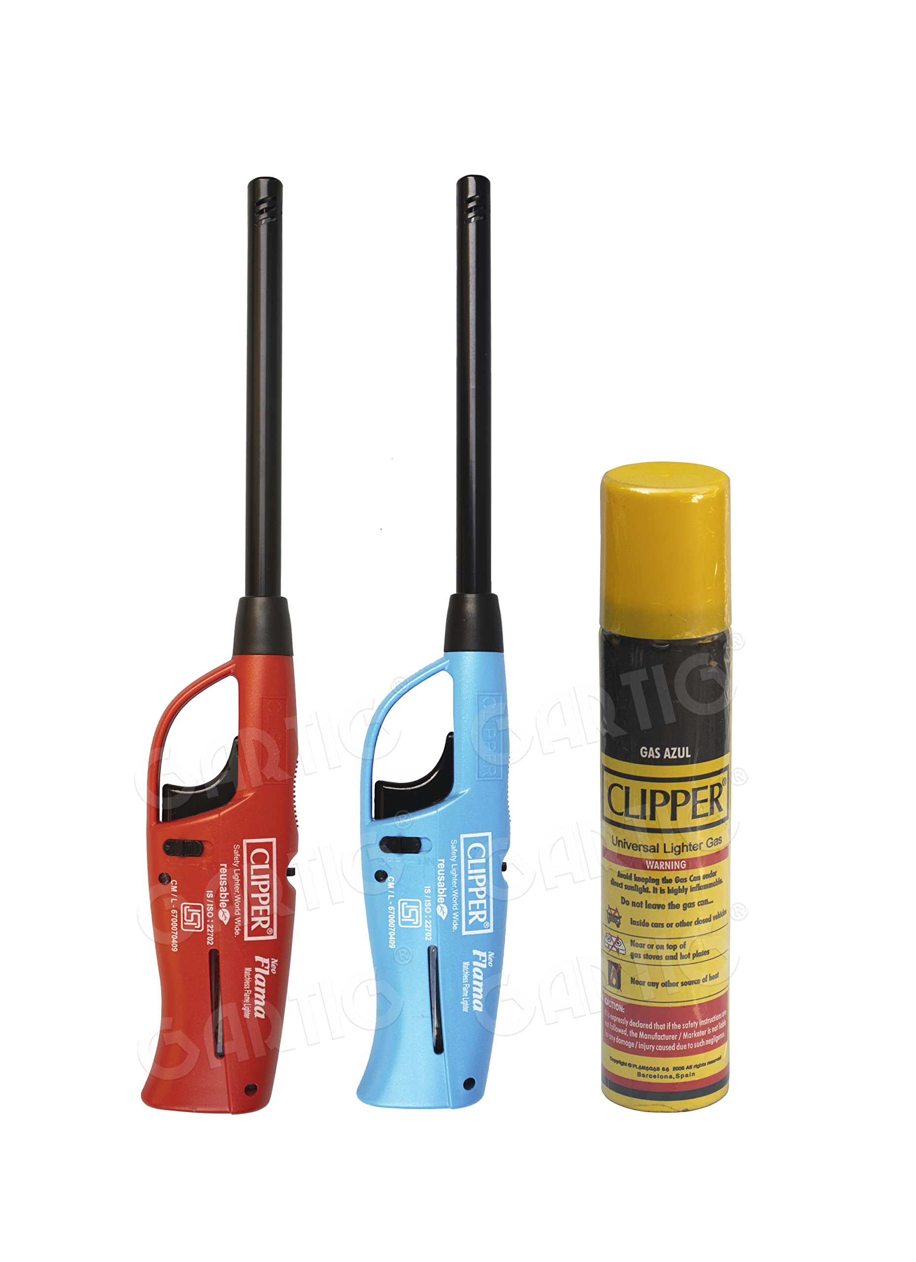 Clipper Neo Flama Matchless Flame Lighter Pack of 2 with Gas Can refiller 100ml