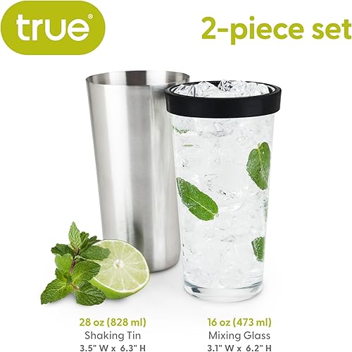Miniatura 3 de True Barkeep Boston - Coctelera de acero inoxidable y vaso mezclador con sello de goma y medidas, 28 onzas y 16 onzas, juego de 2