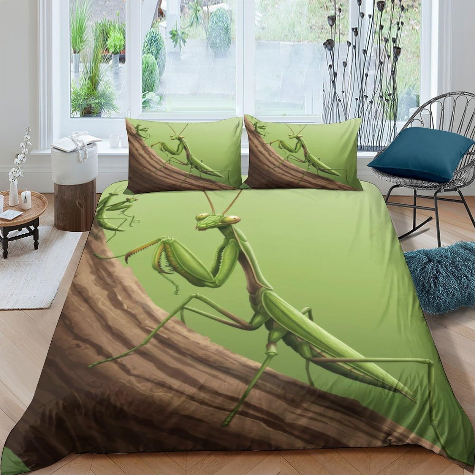 Ctjqhvkz Style-3 3D Printed Praying Mantis Green Fitted Sheet Microfiber Soft Non Slip Brown Branch Bed Cover For Bedroom Decor Single（135X200cm）
