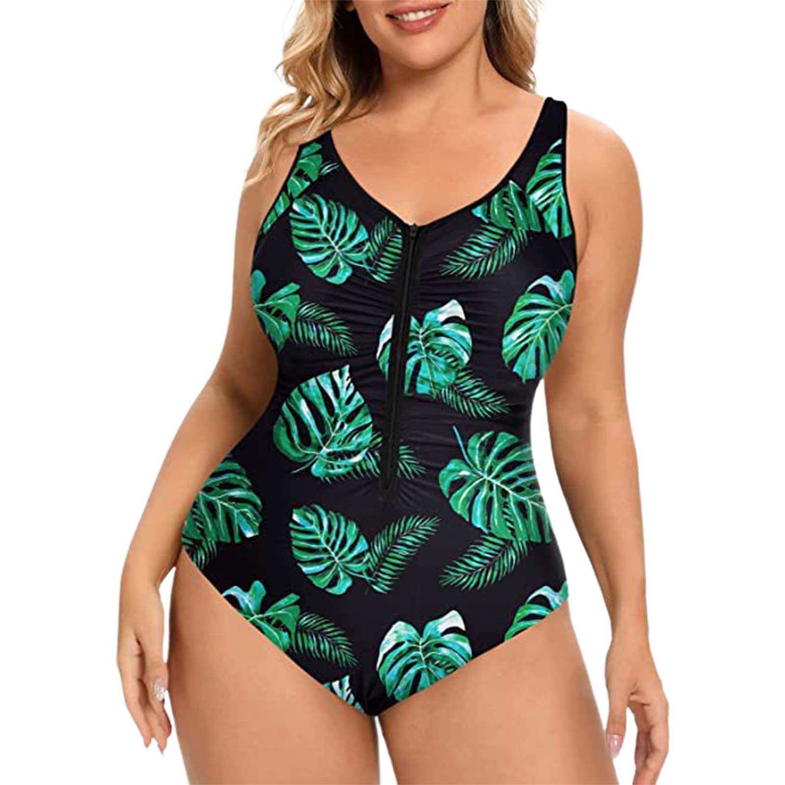 Genérico BañAdores Mujer Tallas Grandes Bikini Mujer Trajes de baño con Cremallera de 1 Pieza para Mujer Traje de baño Fruncido de Talla Grande Traje de baño up BañAdor Negro Mujer Reductor