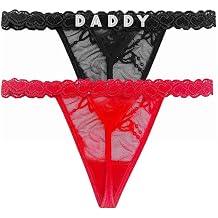 2-Pack Women's Personalized Thongs with, Custom Name Underwear Panties US, Alpha, Large, Regular, Regular, Black + Red, DADDY