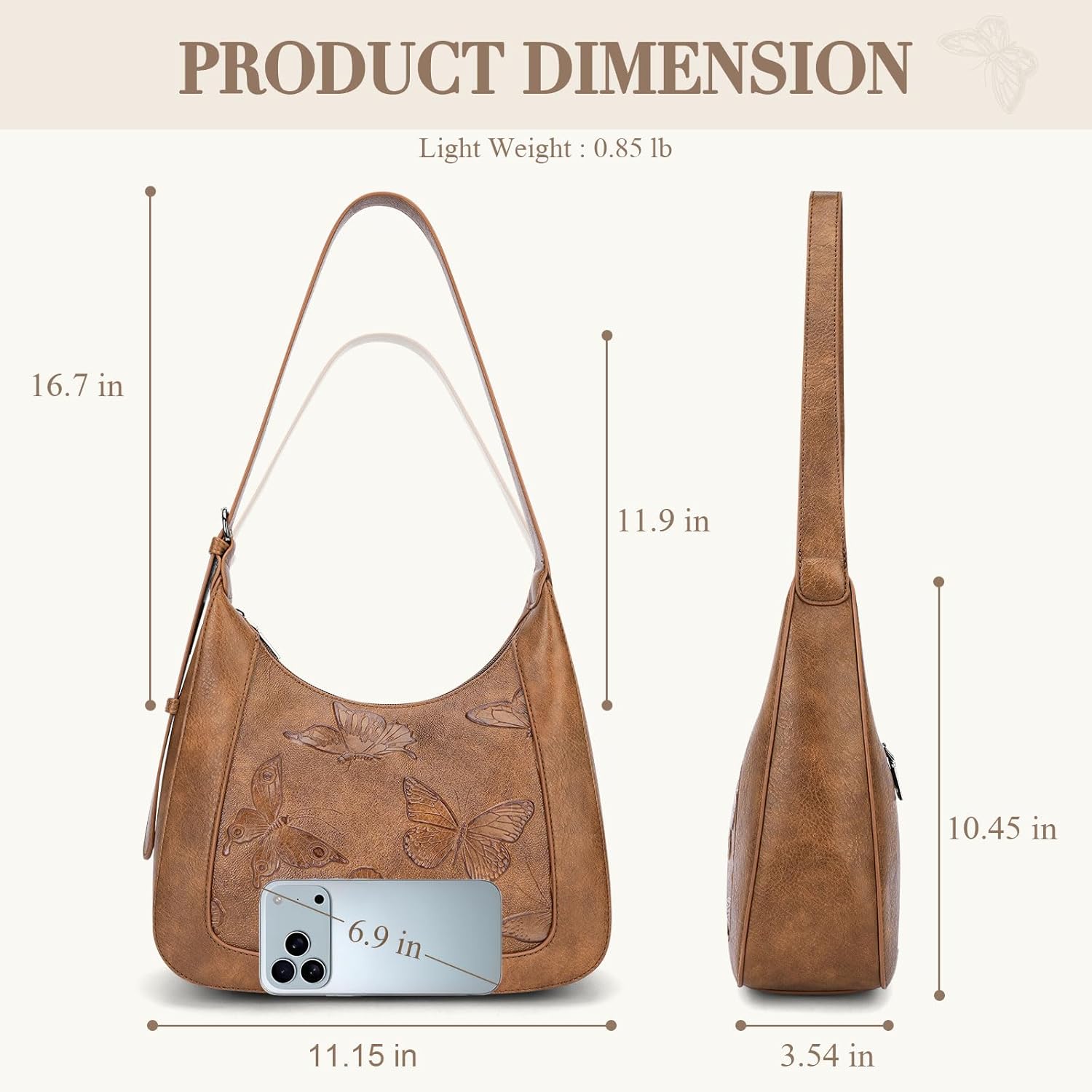 BELTANA Small Shoulder Bag for Women, Butterfly Vegan Leather Hobo Purse with Top Handle, Trendy Underarm Handbag for Daily | Smooth Zipper, Adjustable Strap, Gifts for Women, Crescent Bag