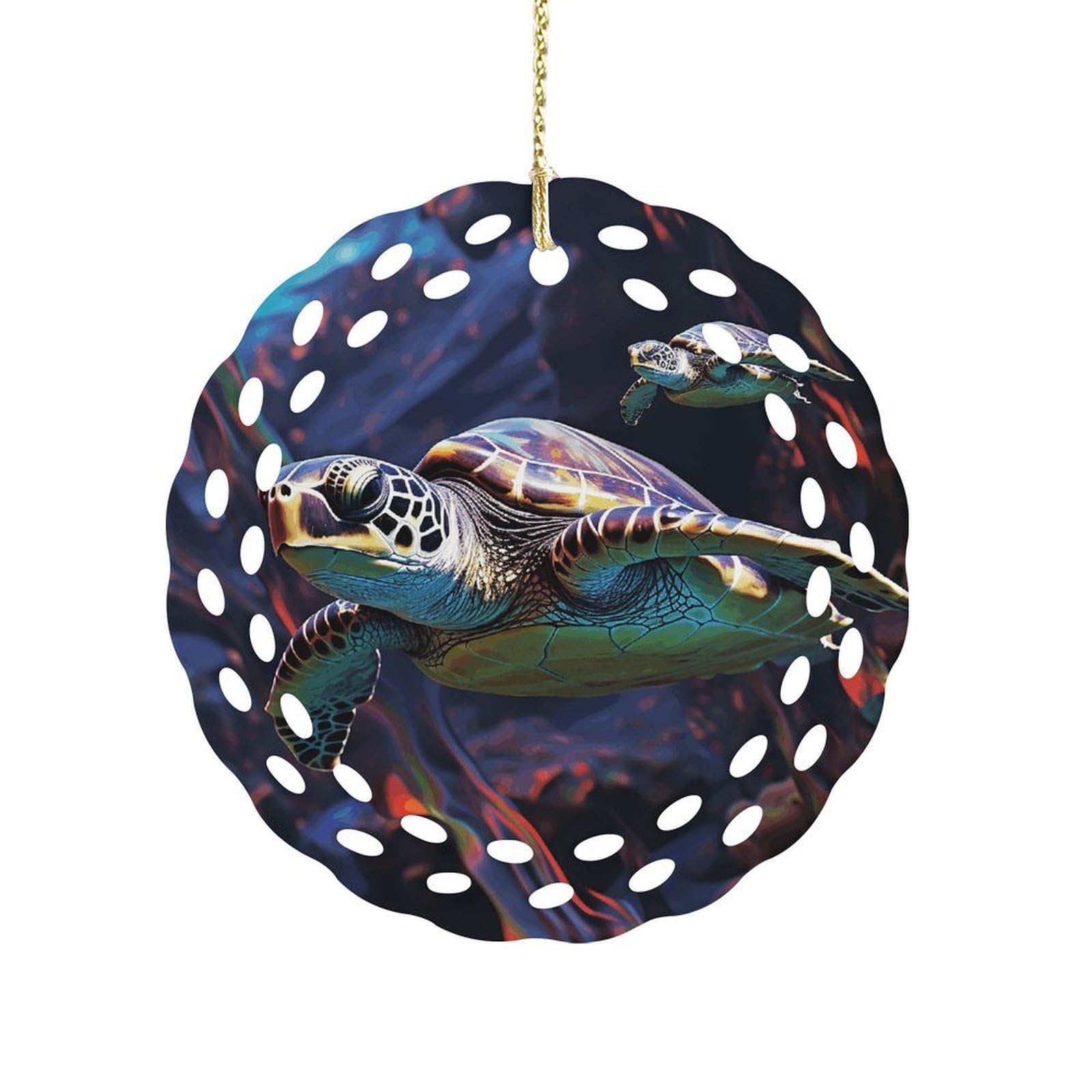 Btcowzrv Style A Colorful Tropical Sea Turtle Ceramic Ornament,Round Ornaments With Hole Easy To Hang,Hanging Ornament For Wedding Party Home Window Garden Christmas Day Decor