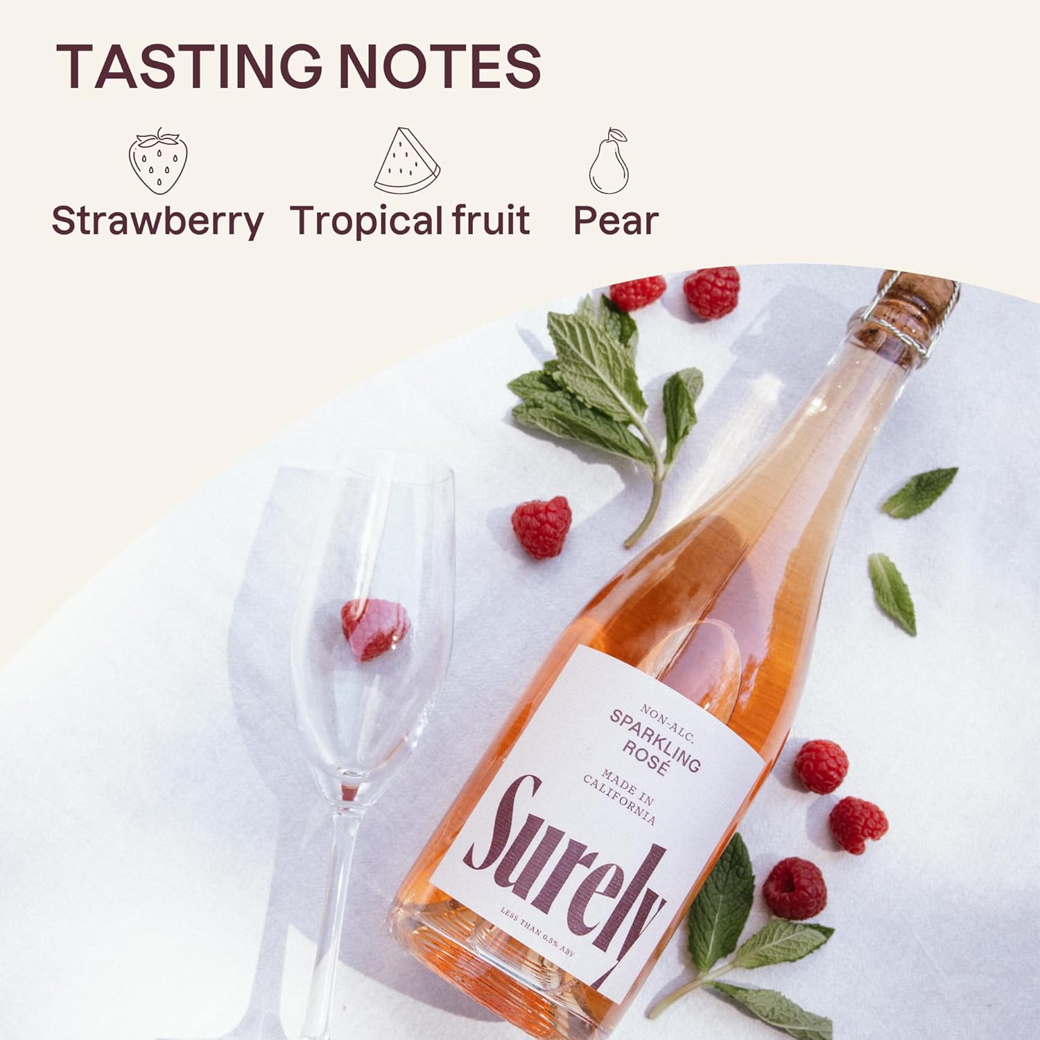 Surely Non Alcoholic Wine, Sparkling Rosé, Alcohol-Removed California Sparkling Rosé, 2g Sugar, 20 Calories, De-alcoholized, Low Sugar, Low Calorie, Gluten Free, 750ml (25 fl. oz)