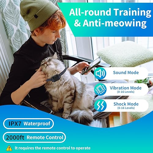 Miniatura 2 de Collar de entrenamiento para gatos más ligero, collar de choque seguro para gatos con choque, vibración, pitido 3 modos para detener el maullido,