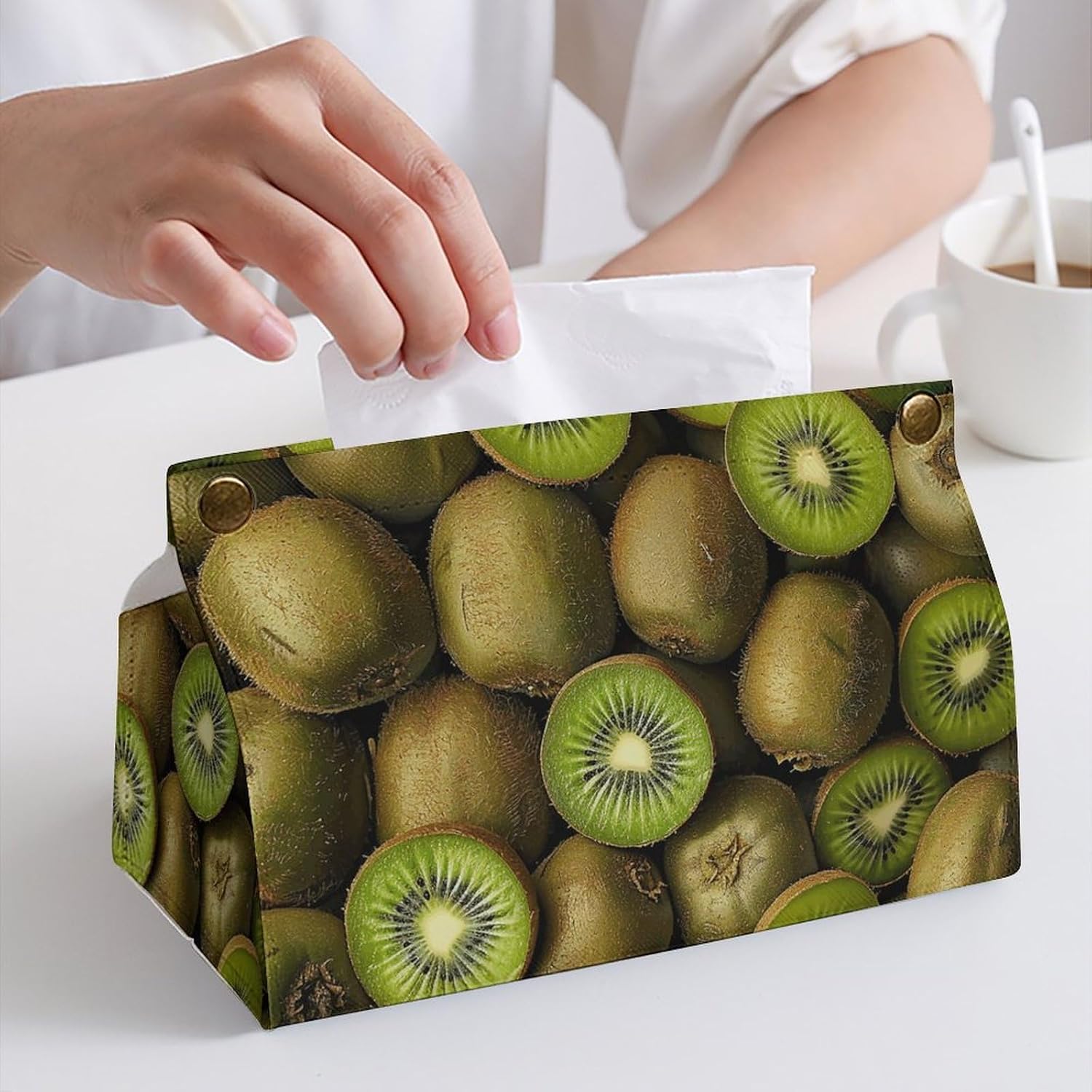 Pile of KiwisTissue Box Cover for Bathroom, PU Tissue Holder for Vanity Countertop, Paper Organizer Dispenser, Personalized Tissue Case for Office, Car, Tabletop image 5