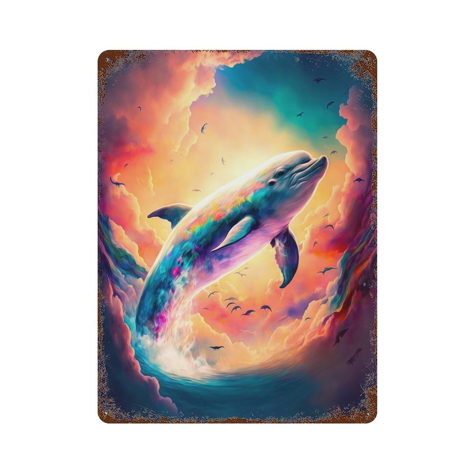 Garage Style Dolphin Decorative Tin Sign 15.7"x11.8", Industrial Home Decor for Bar And Workshop