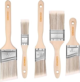 Paint Brushes, 5-Piece Paint Brush Set with Wood Handle, Flat & Angle Paint Brushes for Walls, Trim, Cabinets & Detail Work, Interior & Exterior, Furniture, Latex and Oil Paints, Stains