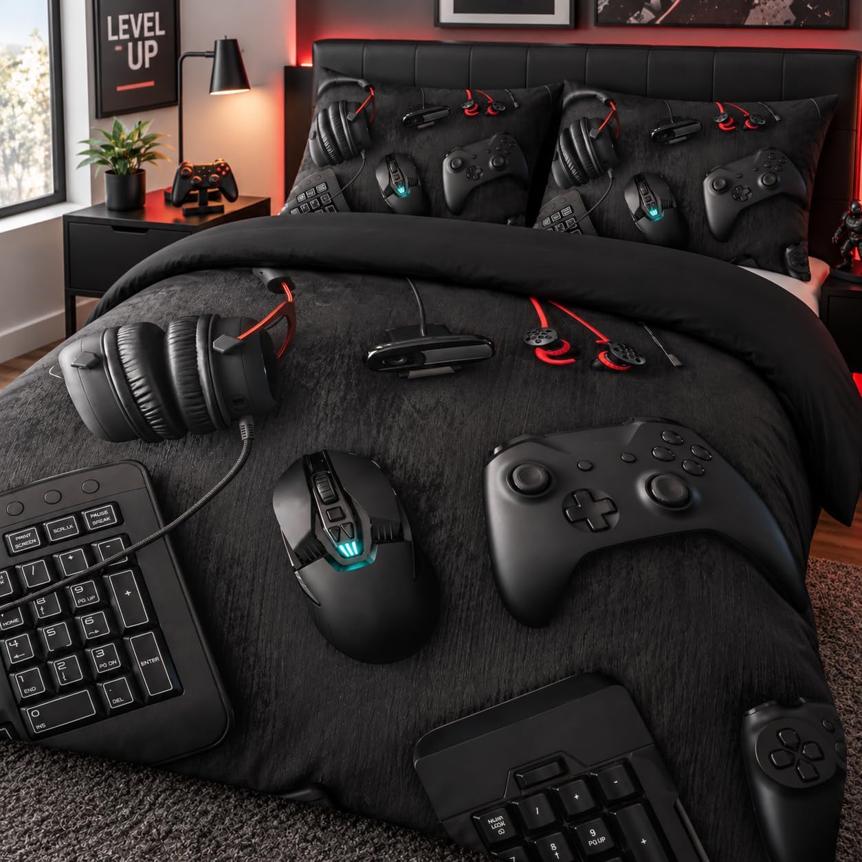 3D Print Gamepad Duvet Cover Set Gaming Comforter Covers and Pillowcases King Size Black Color Bed Set Gamer Beddings Boy Kid Bedroom Decorations… image 2