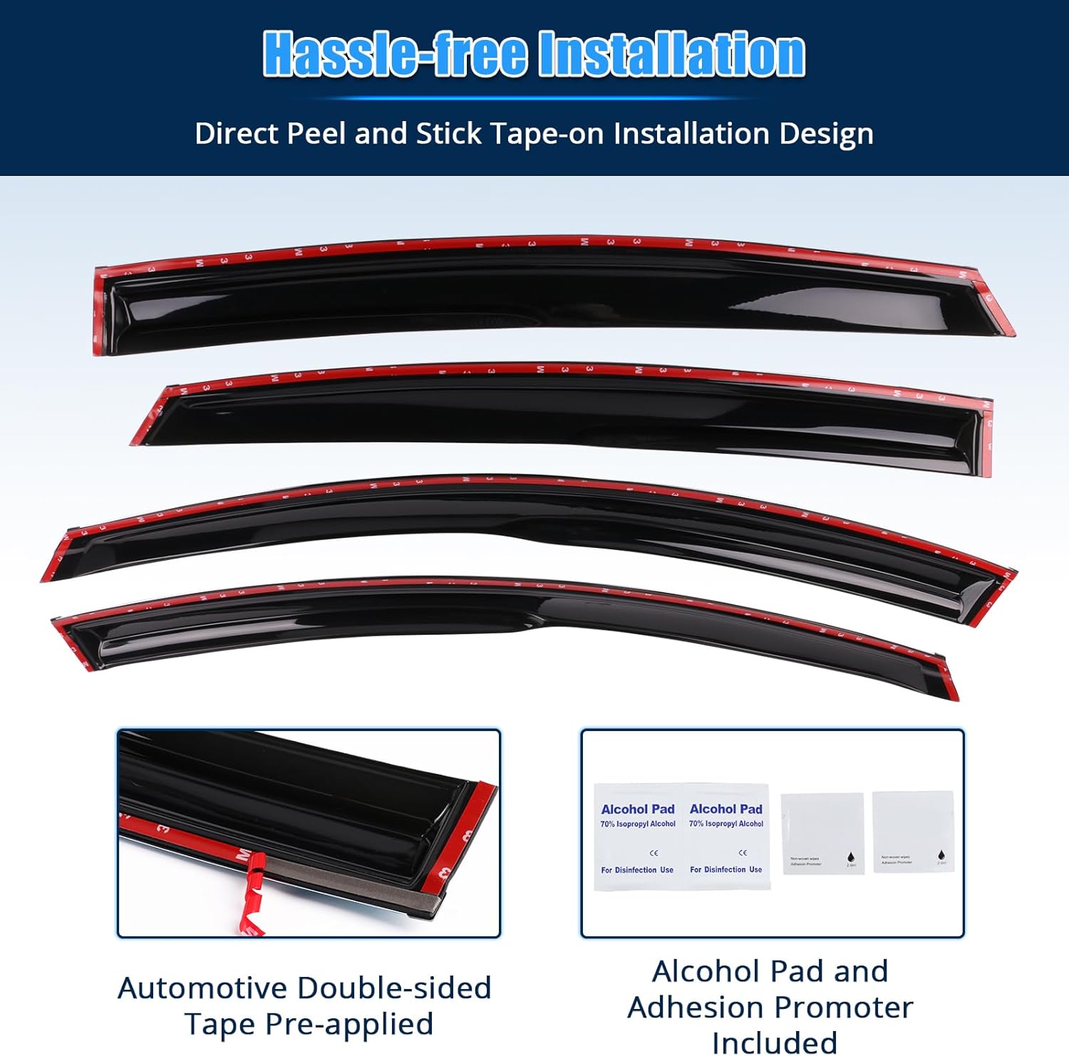 FREEMOTOR802 Tape-on Window Visors Sun Rain Guards, Fit for 2018-2025 Honda Accord 10th 11th Gen, Mugen Style Smoke Tinted with Chrome Trim Acrylic 4 PCS Car Side Window Wind Deflectors Vent Visors