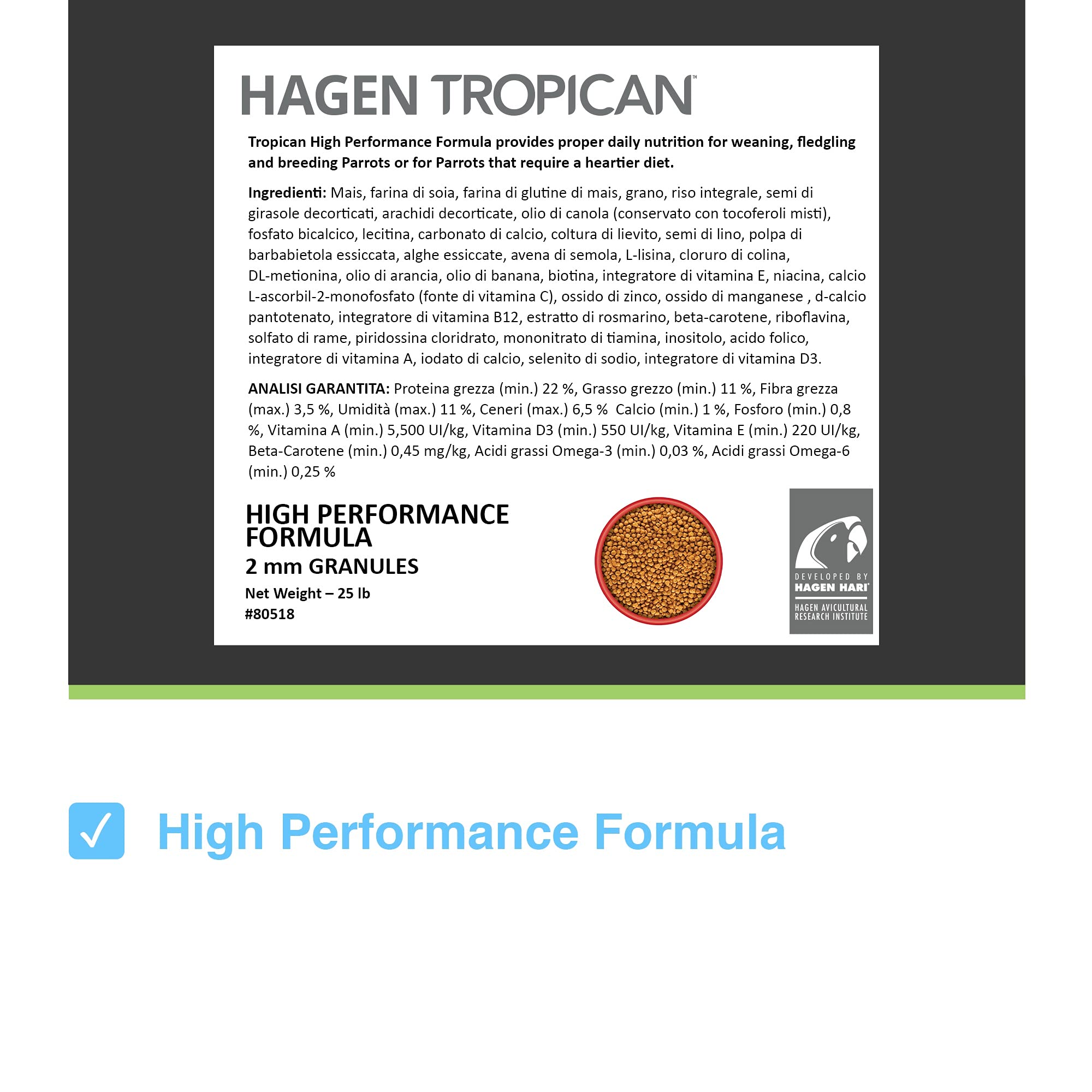 HARI - Mangime per pappagalli - High Performance Formula Allevamento 2mm - 11330gr