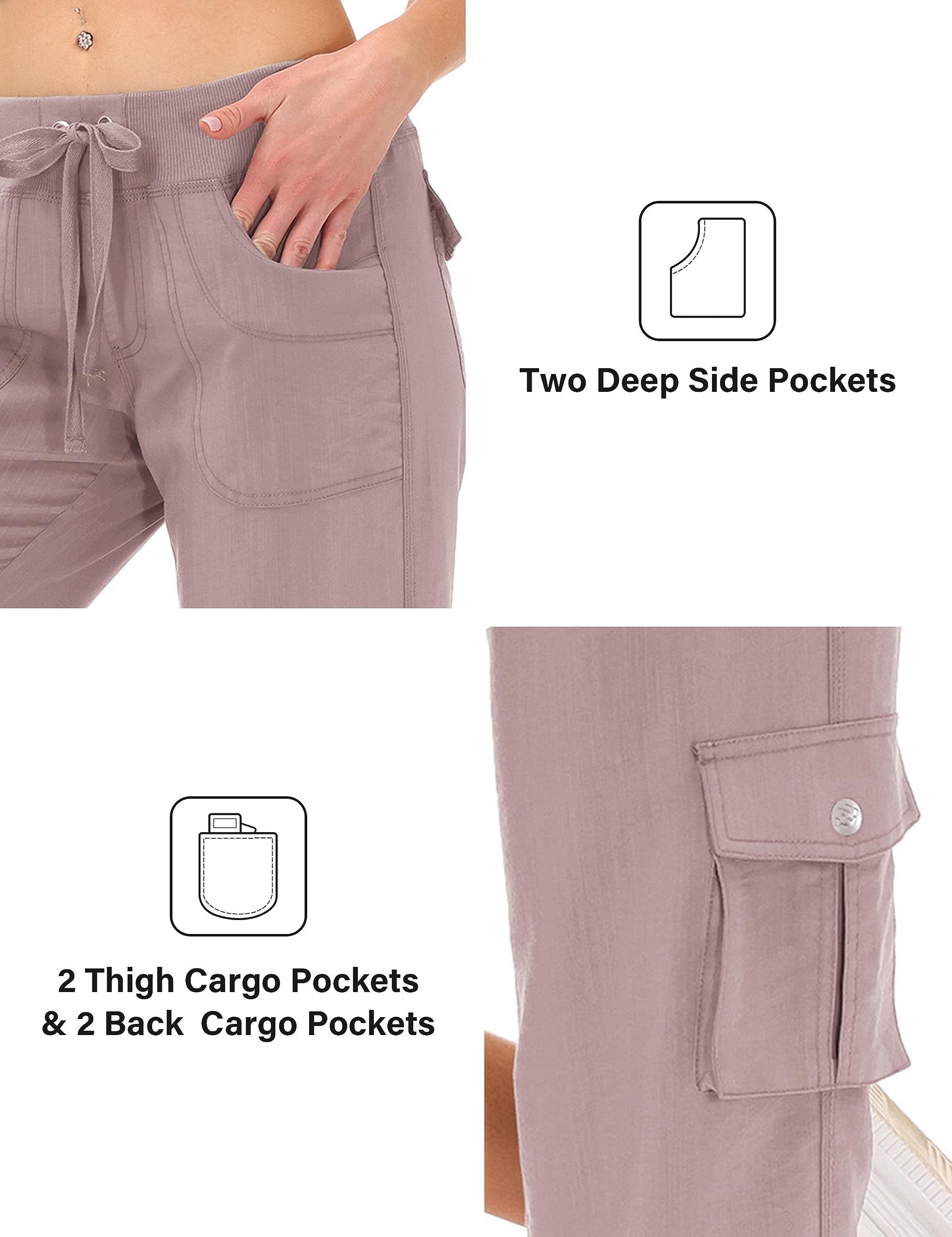 JINSHI Pantalones Cargo Mujer Verano 3/4 Capri Pantalón Casual Ligero Pantalones de Senderismo Deportivos Multi-Bolsillos
